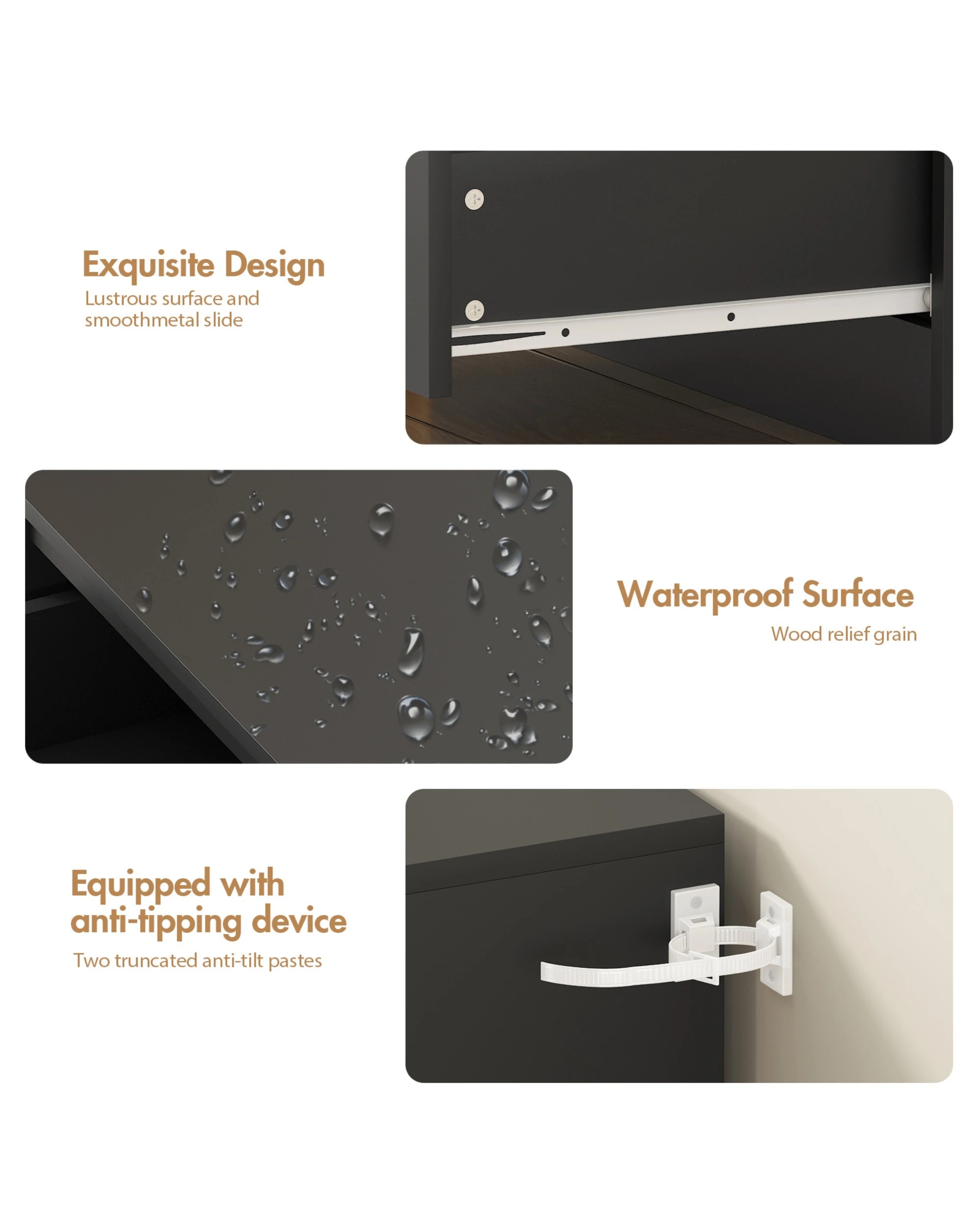 7 Advwin Bedside Table 3 Drawers Nightstand Storage Cabinet
 - Black, 7 of 8