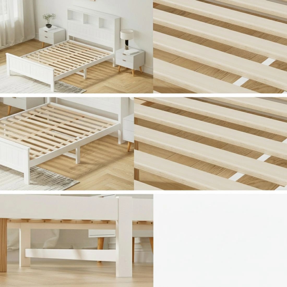 7 Artiss Bed Frame Double Size en with 3 Shelves Bed Head - White, 7 of 10