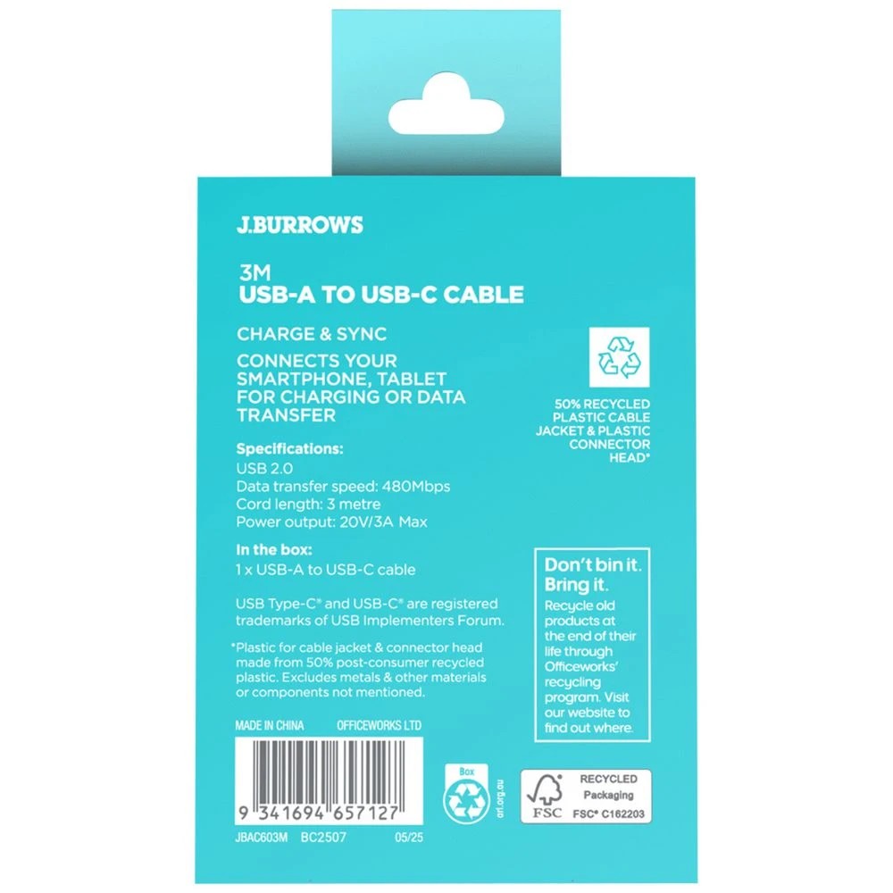 5 J.Burrows USB-A to USB-C Cable 3m, 5 of 5