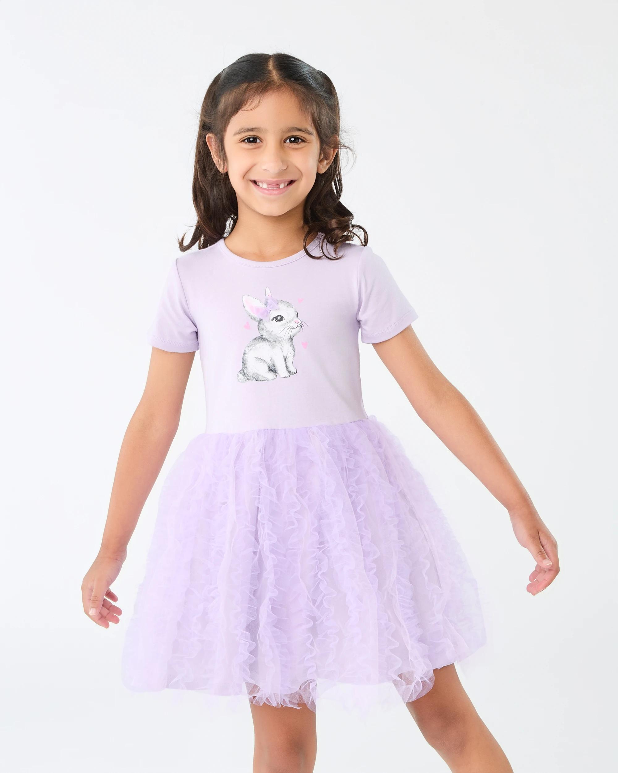 1 Easter Short Sleeve Rib Tutu Dress Prpl Bunny, 1 of 8
