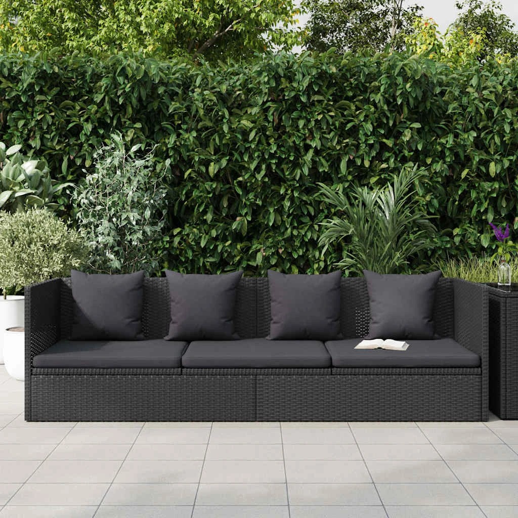 2 Vidaxl Garden Bed With Cushion And Pillow Poly Rattan - Black, 2 of 8