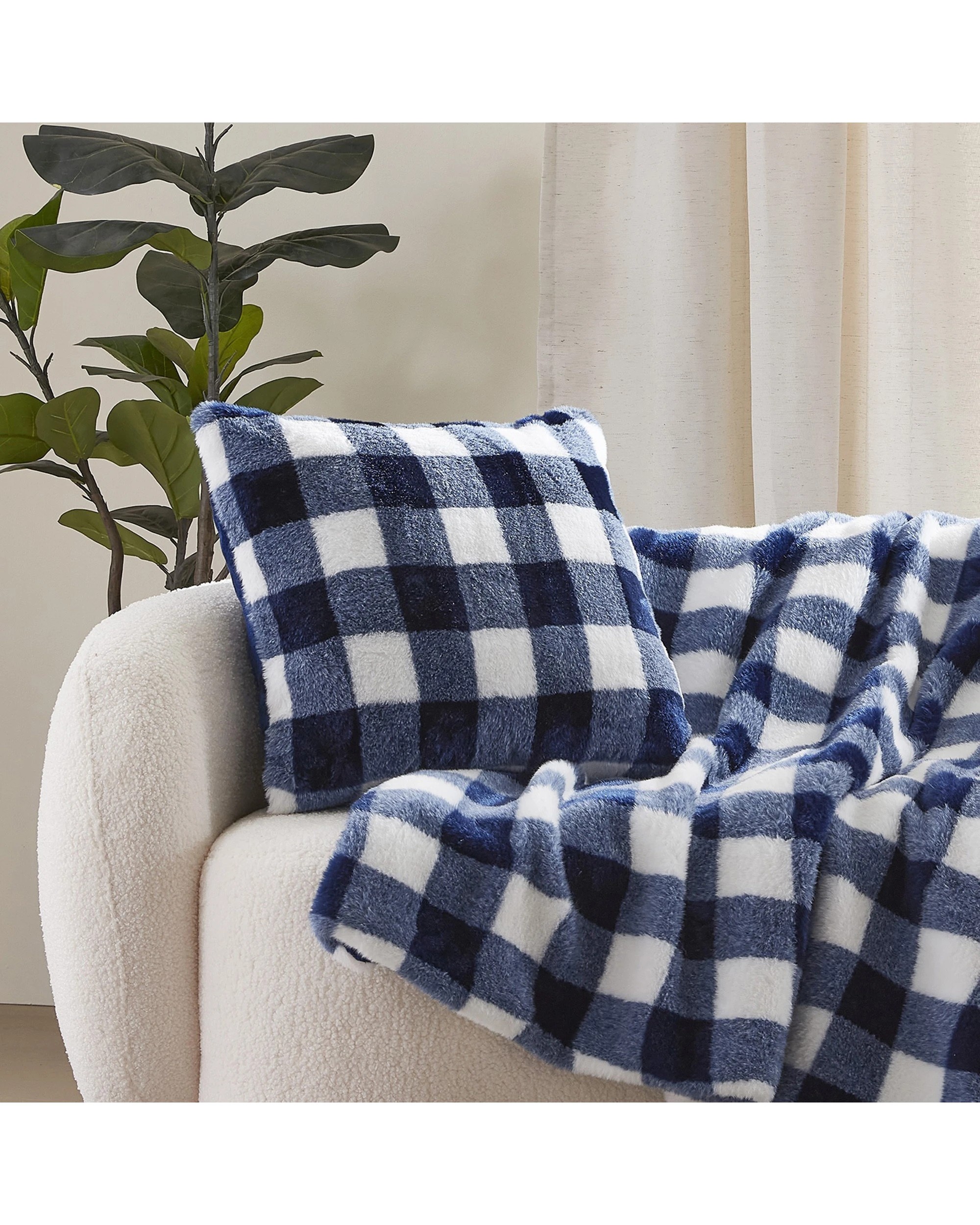 1 Dreamaker Gingham Plush Cushion 50x50cm - Midnight Blue, 1 of 4