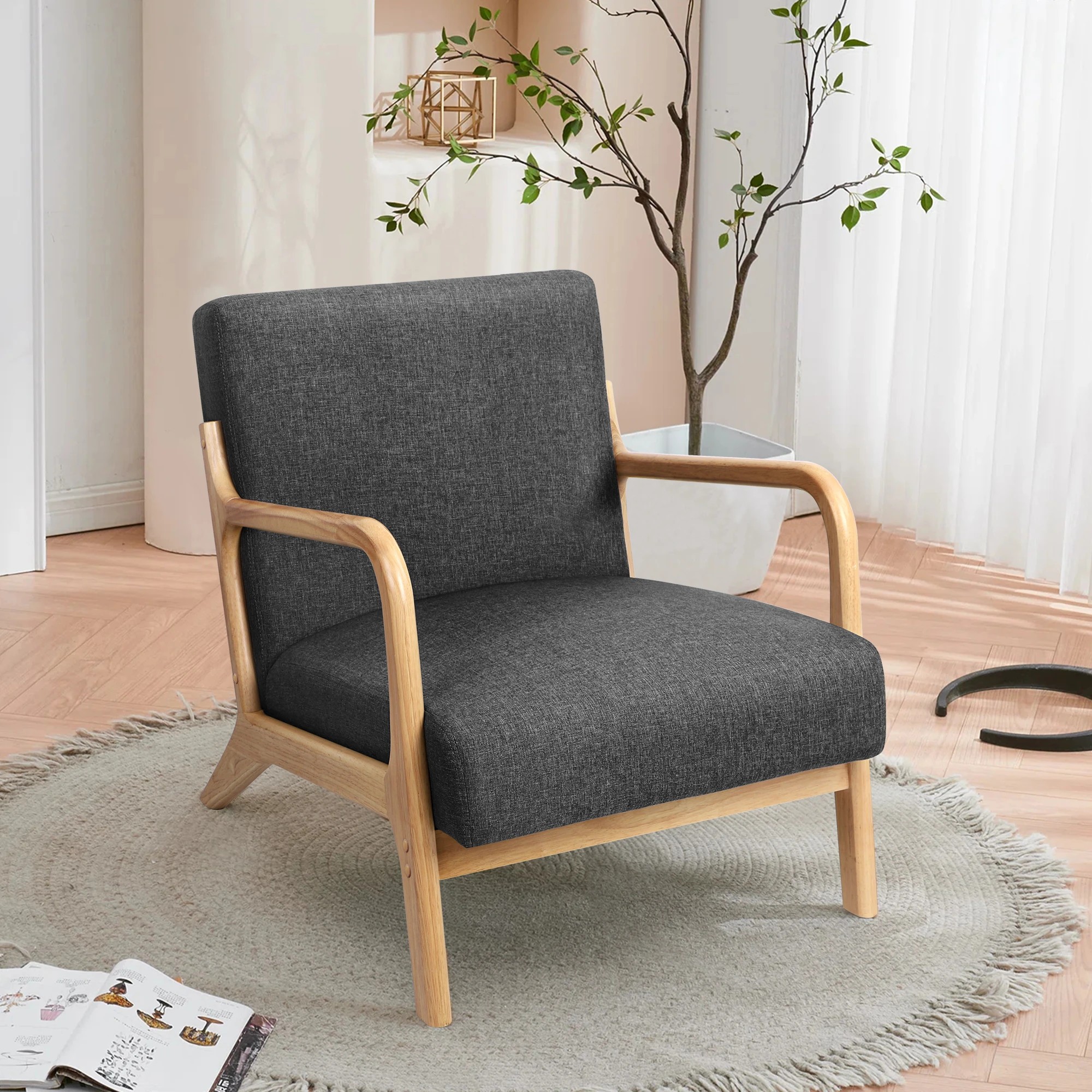 4 Alfordson Armchair Lounge Chair Bentwood Accent Chairs Single Sofa Couch - Dark Grey, 4 of 9
