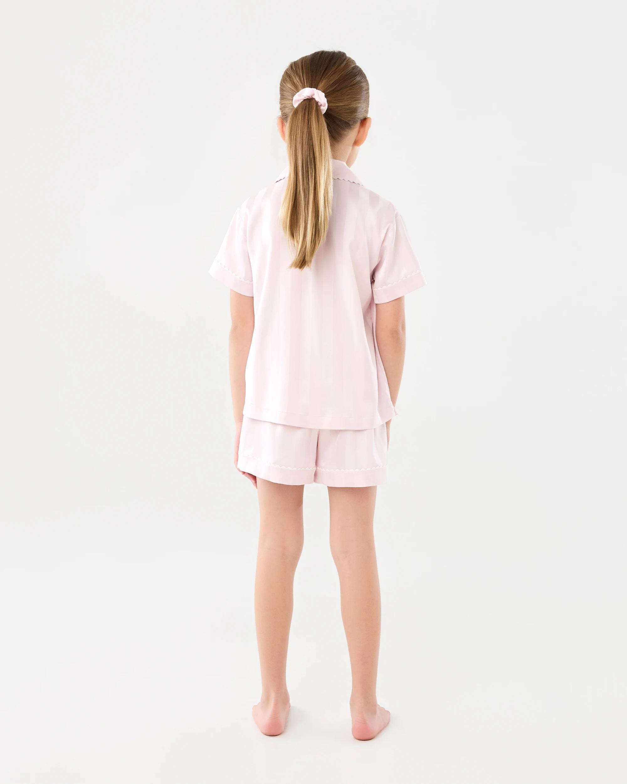 2 Short Sleeve Satin Pyjama and Scrunchie Set Bllet Pink, 2 of 10