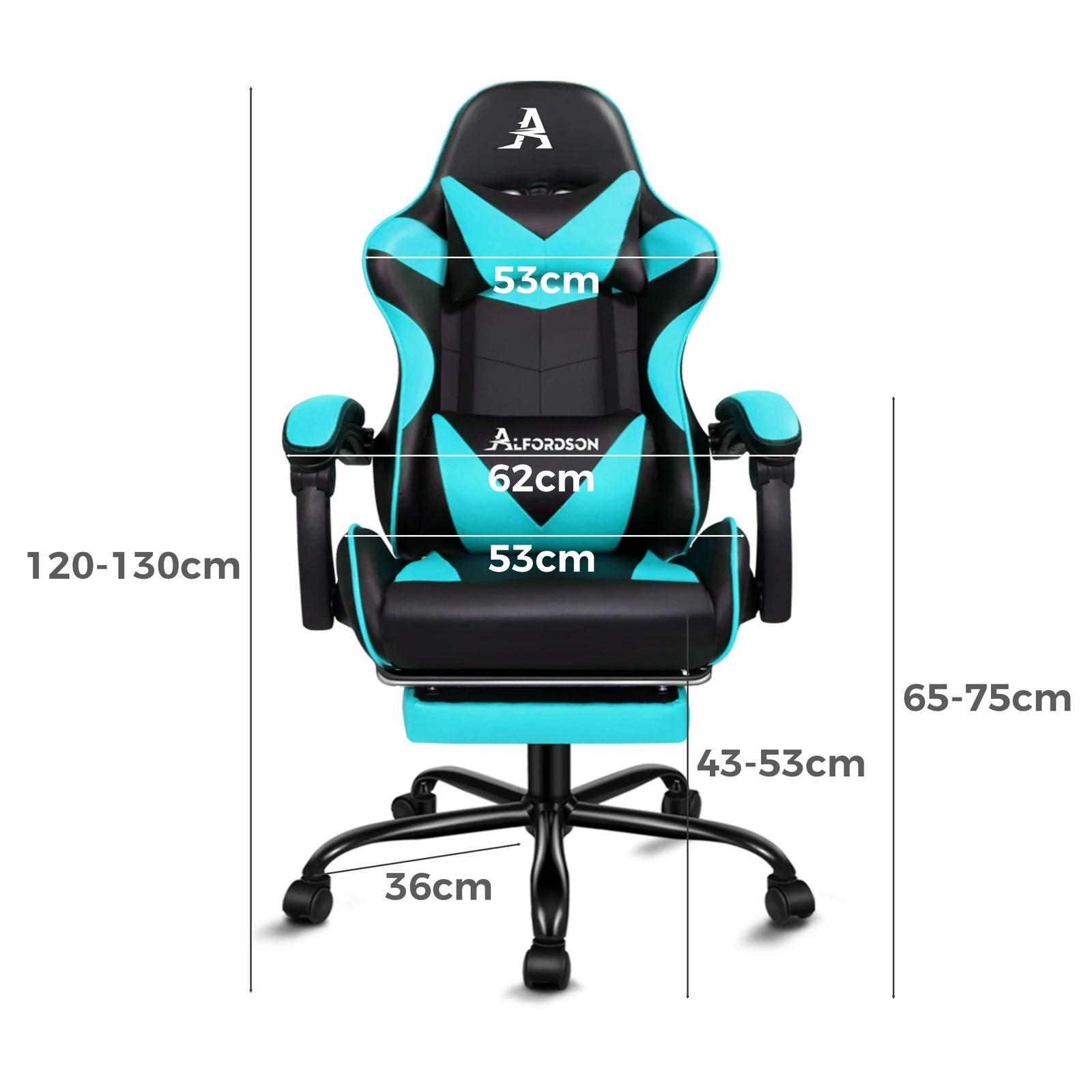 3 Alfordson Gaming Chair Office Massage Computer Racing Seat PU Leather - Cyan, 3 of 10