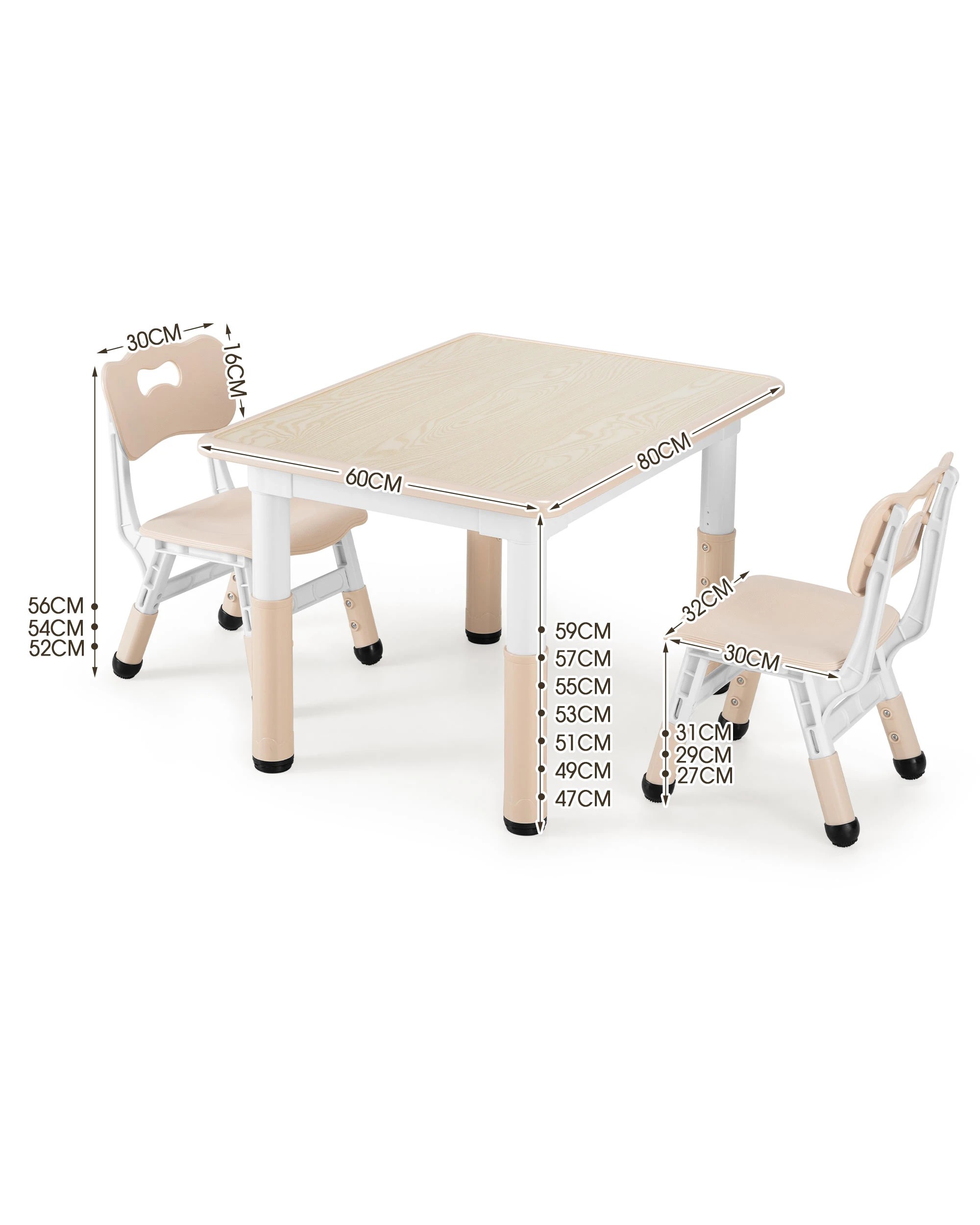 5 PlayPals Kids Table Chairs Set Height Adjustable Toddler Activity Table 80x60cm Beige, 5 of 6