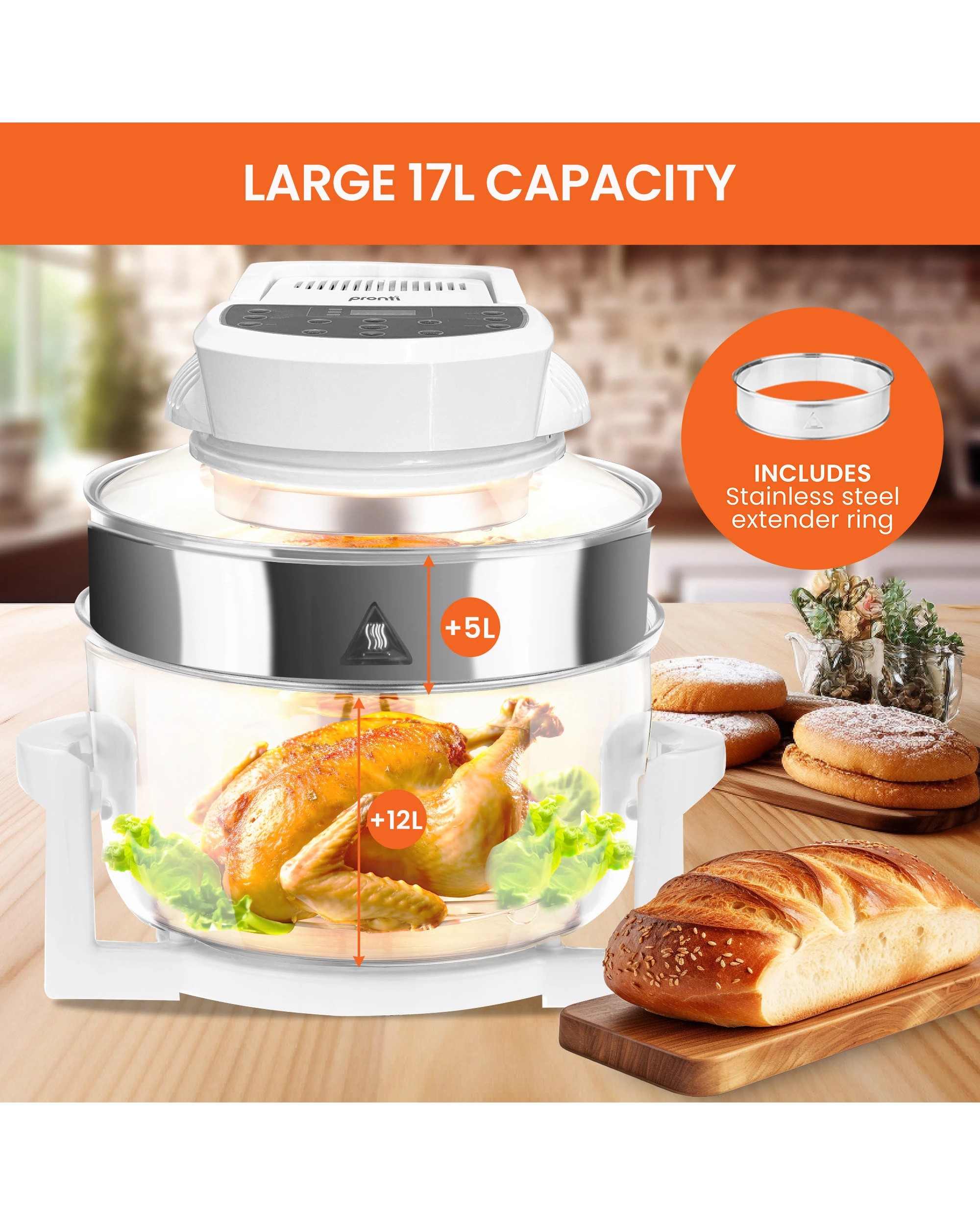 6 Pronti 17l Digital Family Turbo Convection Oven Broiler Cooker - White, 6 of 10