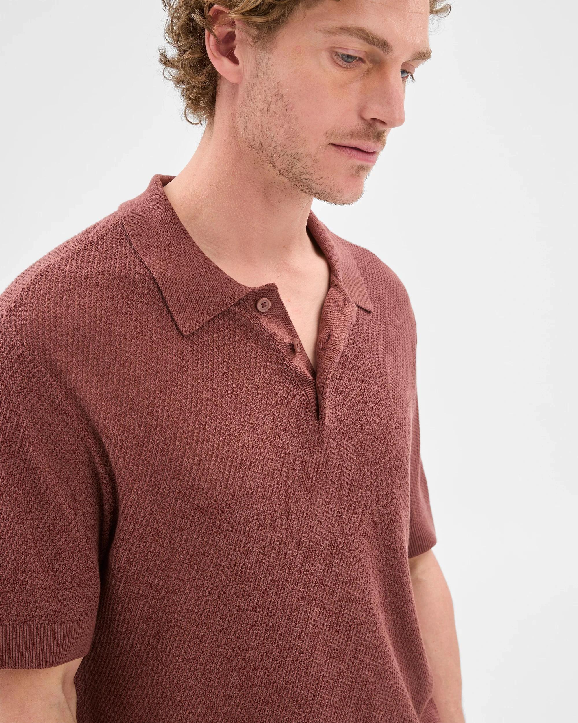 8 Australian Cotton Blend Knit Polo Top - Preview BRICK, 8 of 10