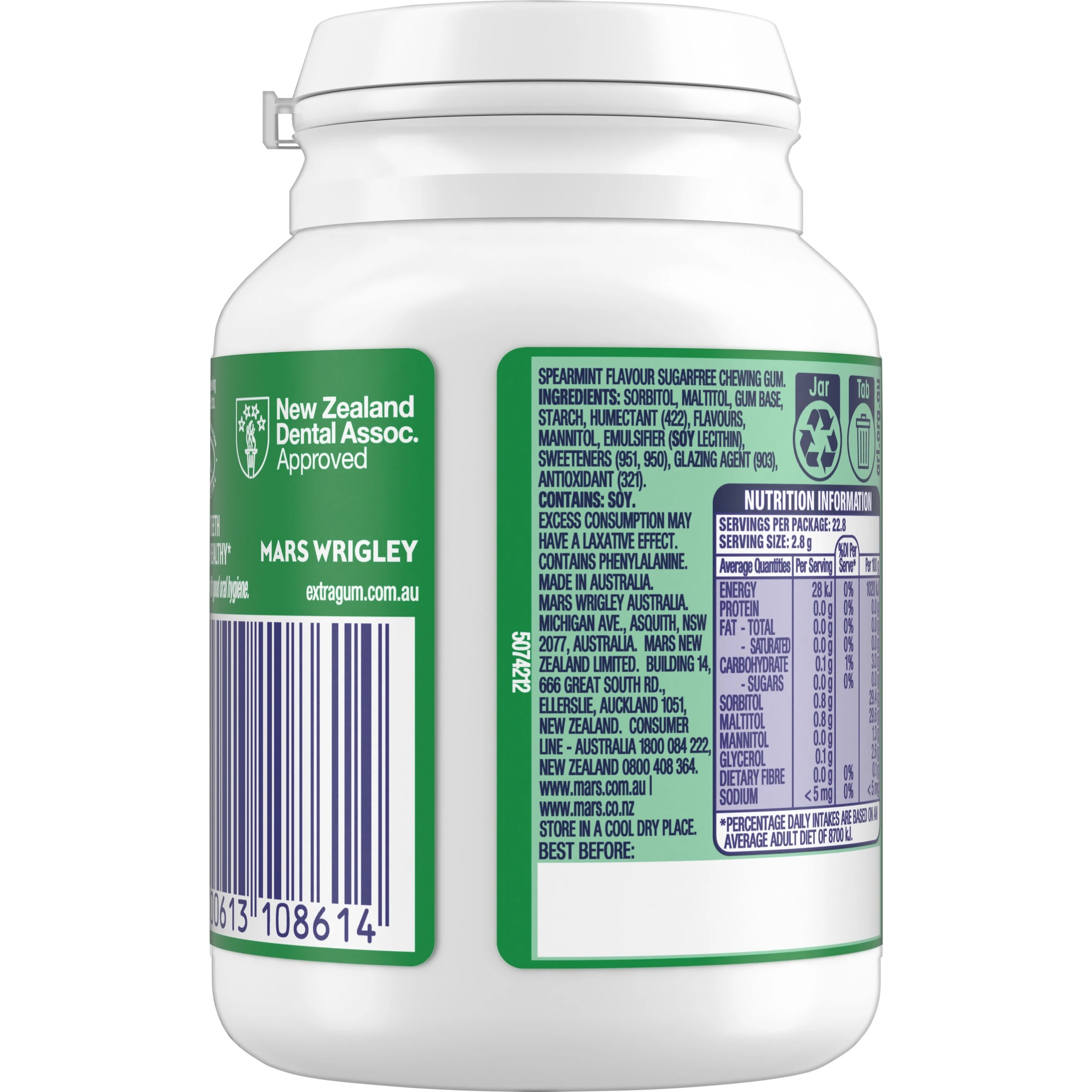 2 Wrigley's Extra Spearmint Sugar Free Chewing Gum Bottle 64g, 2 of 5