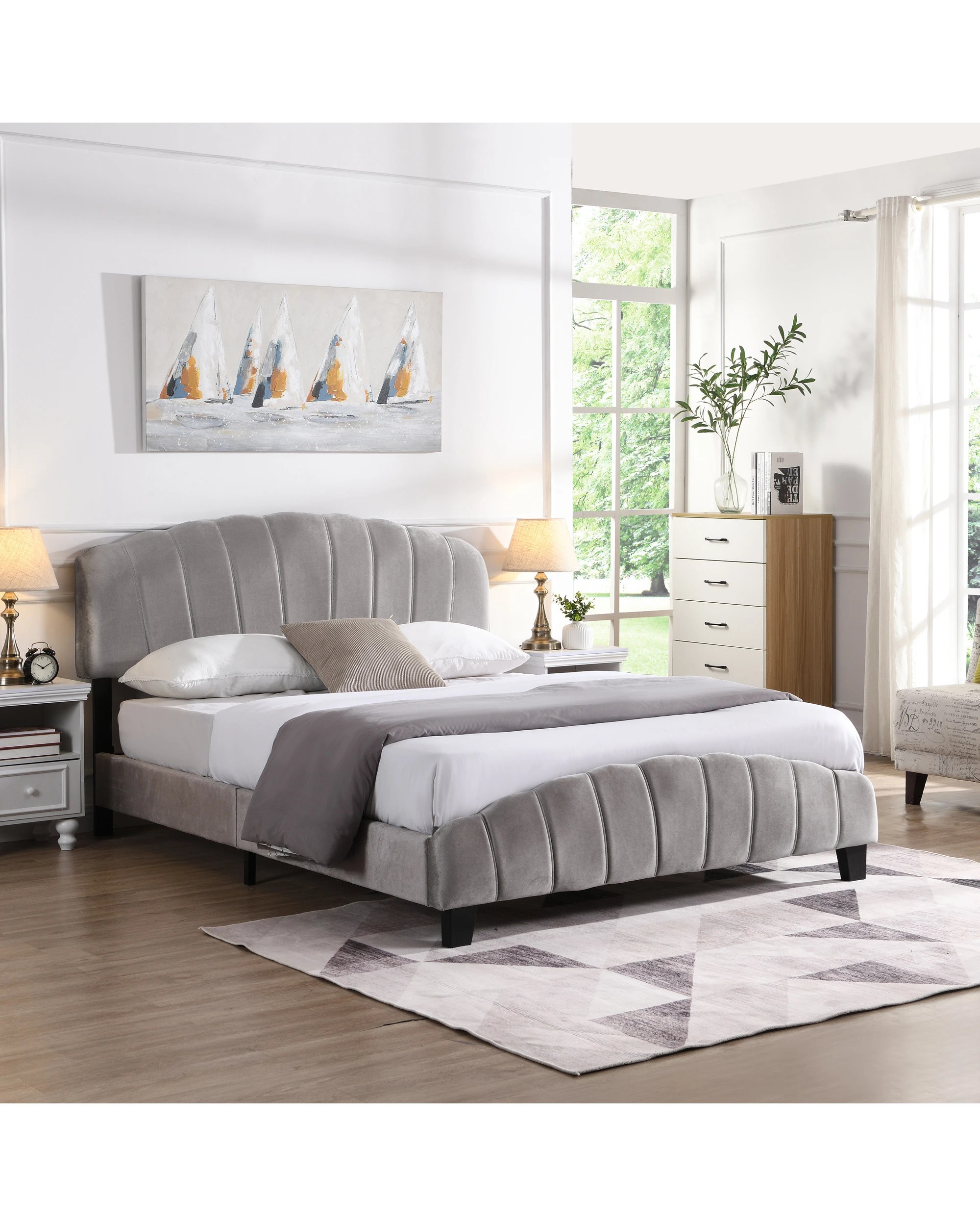 3 IHOMDEC BEF04 Double Size Velvet Shell Headboard Bed Frame Base, 3 of 5