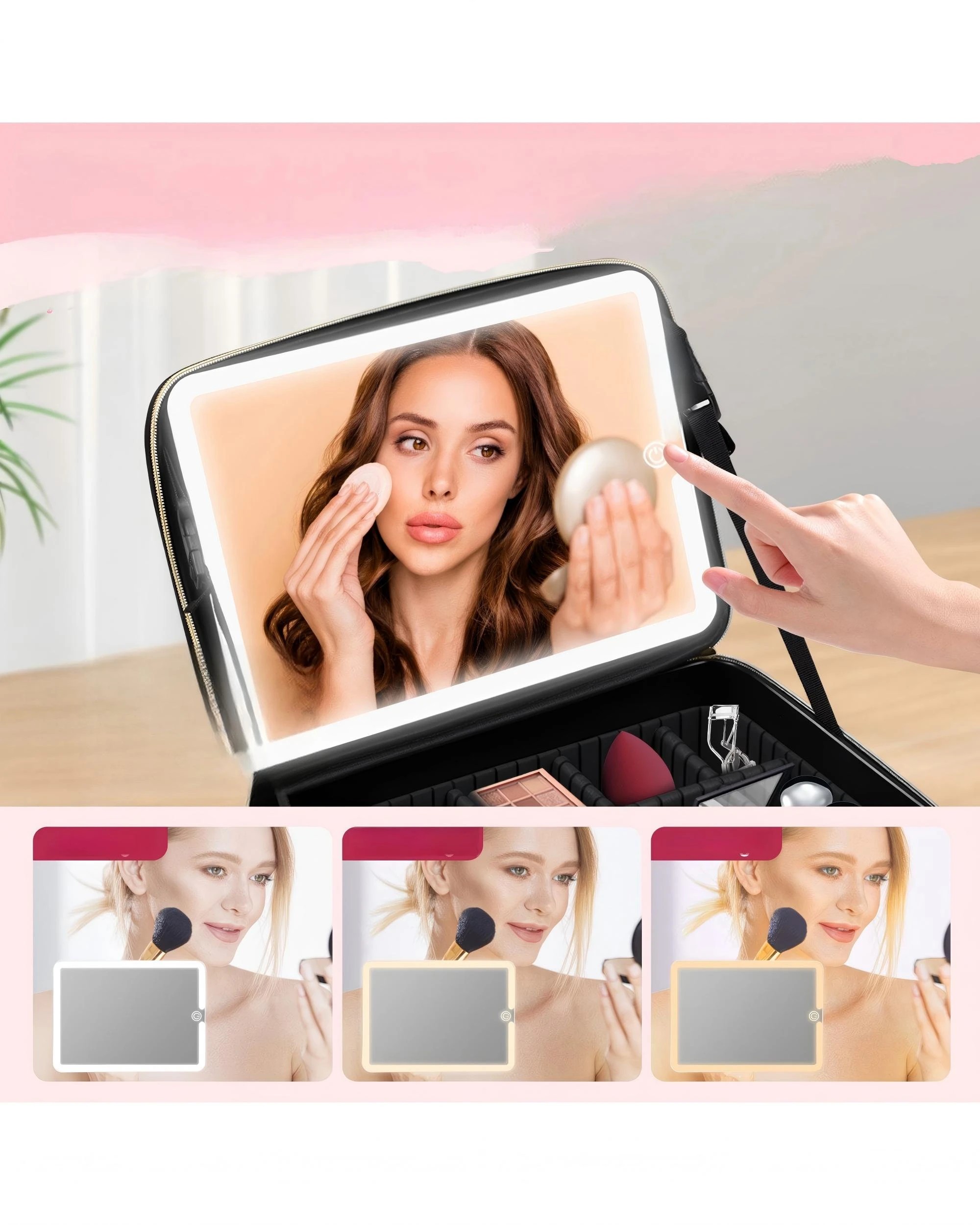 3 Advwin Travel Makeup Bag with LED Mirror -Black, 3 of 8