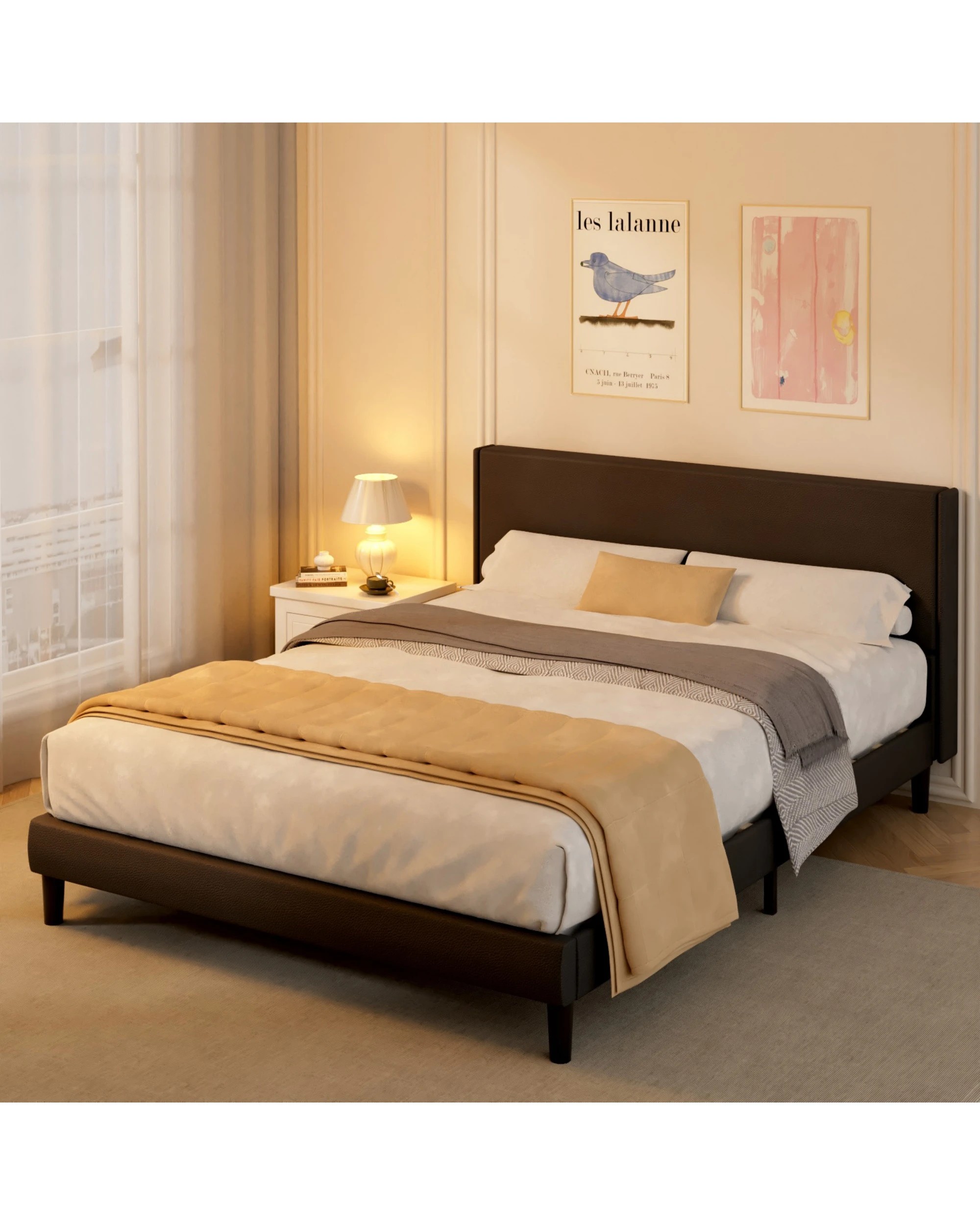 8 Advwin Bed Frame Double Size Mattress Base Upholstered Platform - Black, 8 of 9