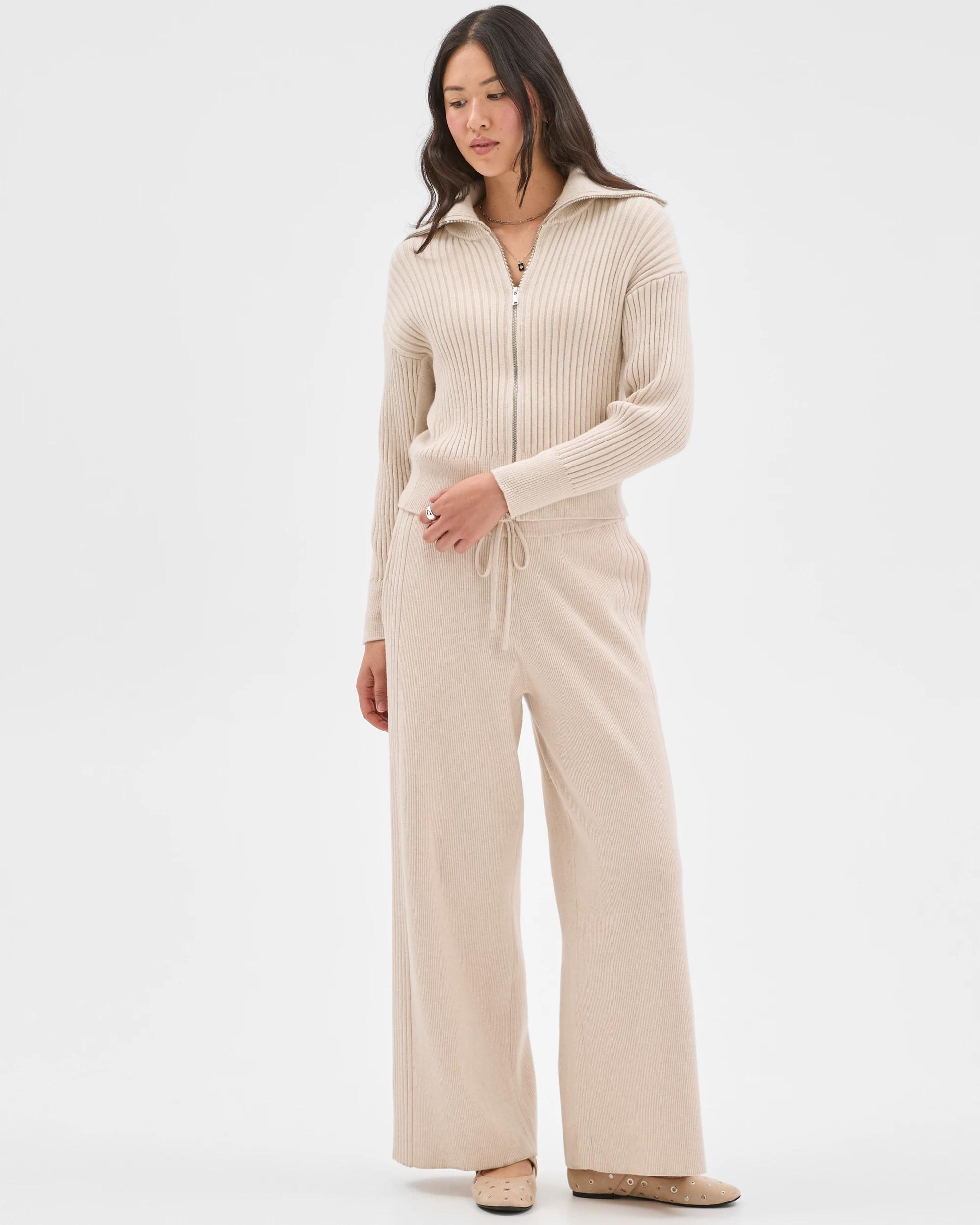 1 Target Woman Clean Knit Rib Zip Through Jumper BIRCH MARLE, 1 of 7