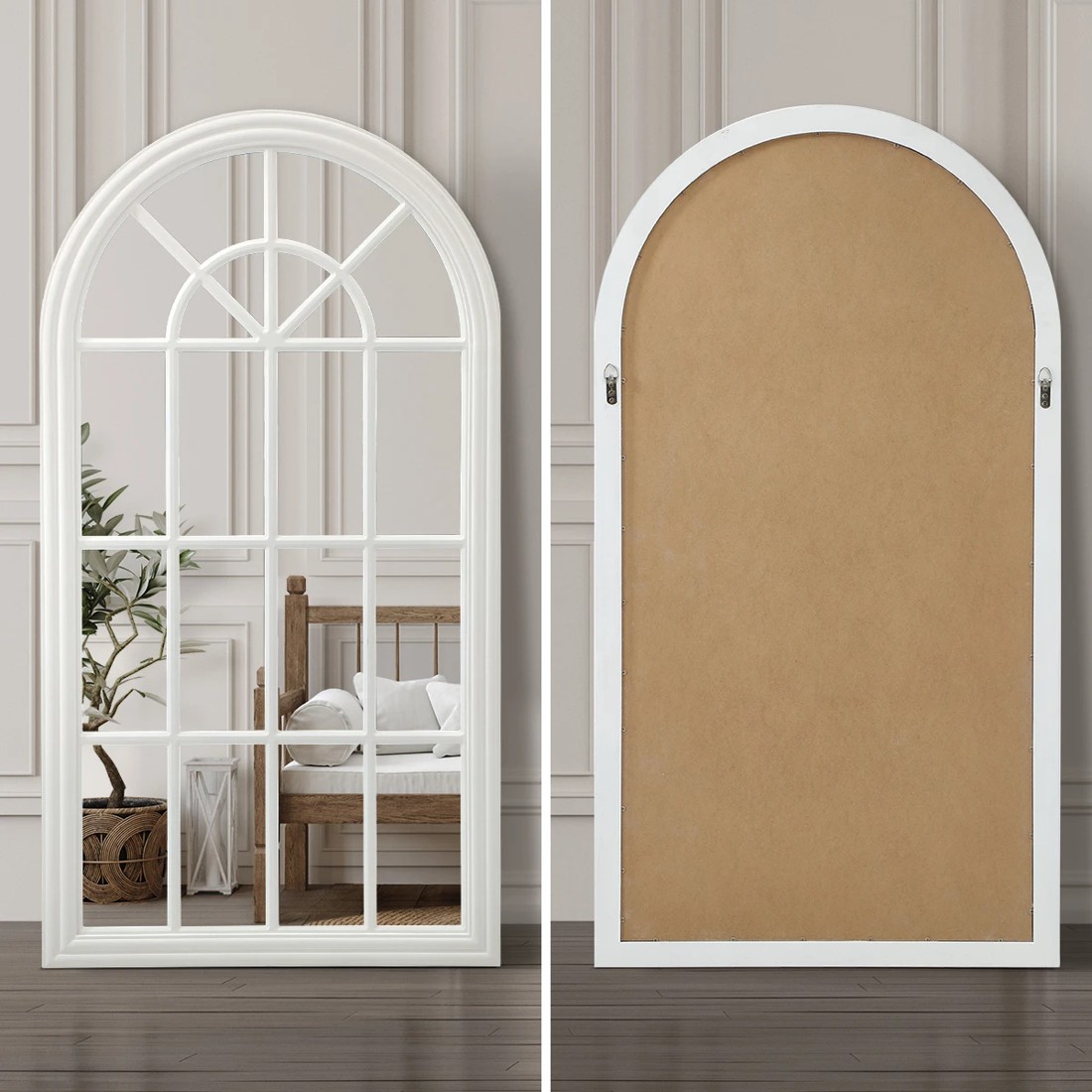 4 Oikiture Wooden Window Mirror Arched Wall Mirrors Decor 130x70cm
 - White, 4 of 9