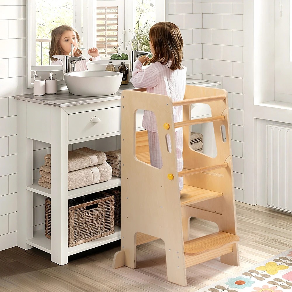 3 PlayPals Toddler Learning Tower Adjustable Step Stool Kitchen Helper - Natural, 3 of 3