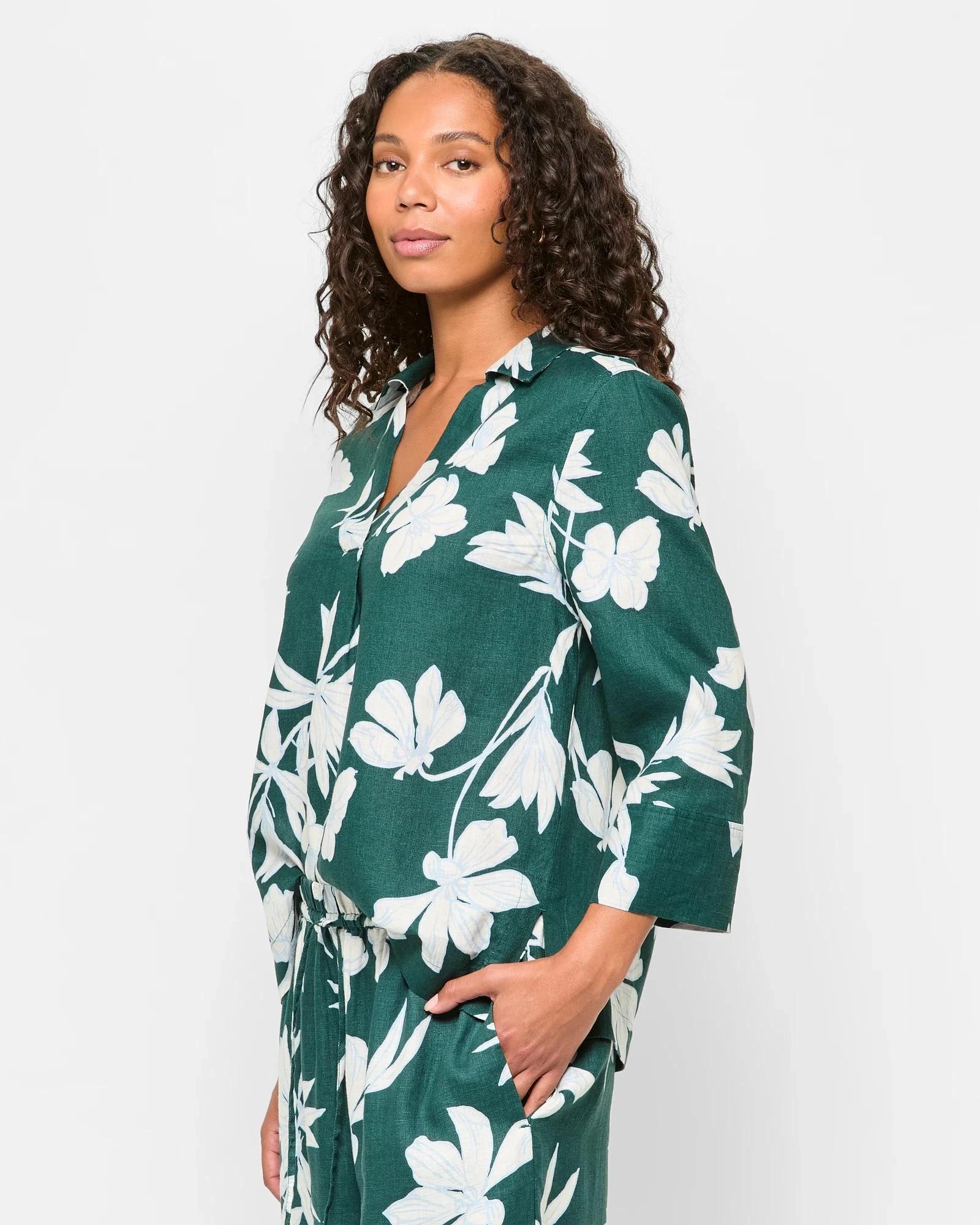 3 Target Woman European Linen 3/4 Sleeve Popover Shirt STENCIL FLORAL, 3 of 5