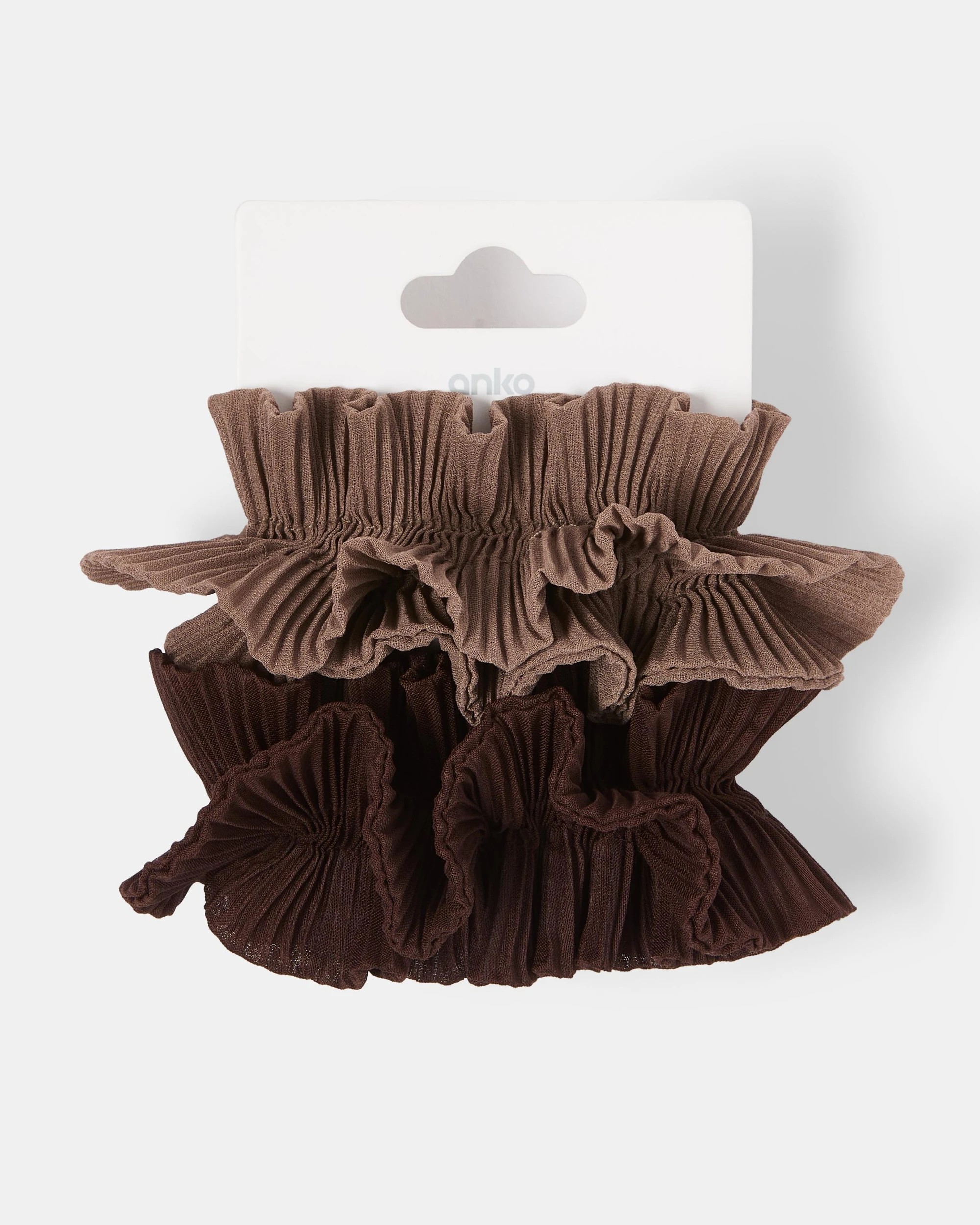 5 2 Pack Pleated Ruffle Scrunchies - Brown, 5 of 5
