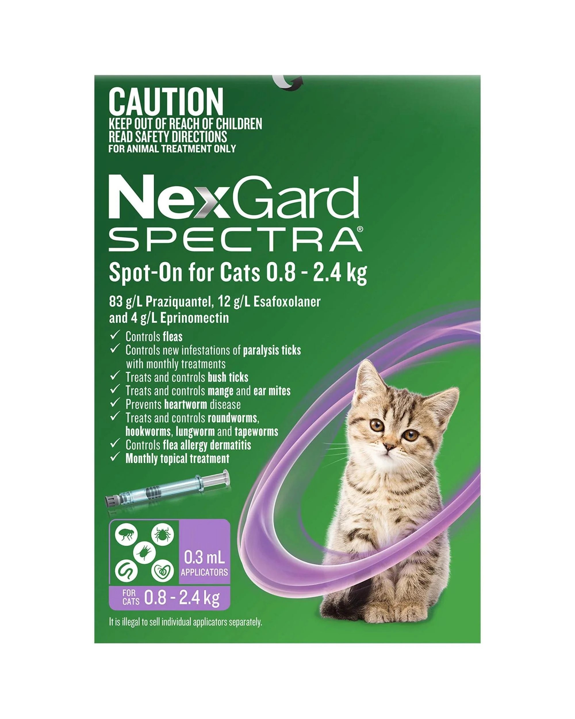 1 Nexgard Spectra Spot On Flea, Tick & Worming Treatment for Cats 0.8-2.4kg 3 Pack, 1 of 2