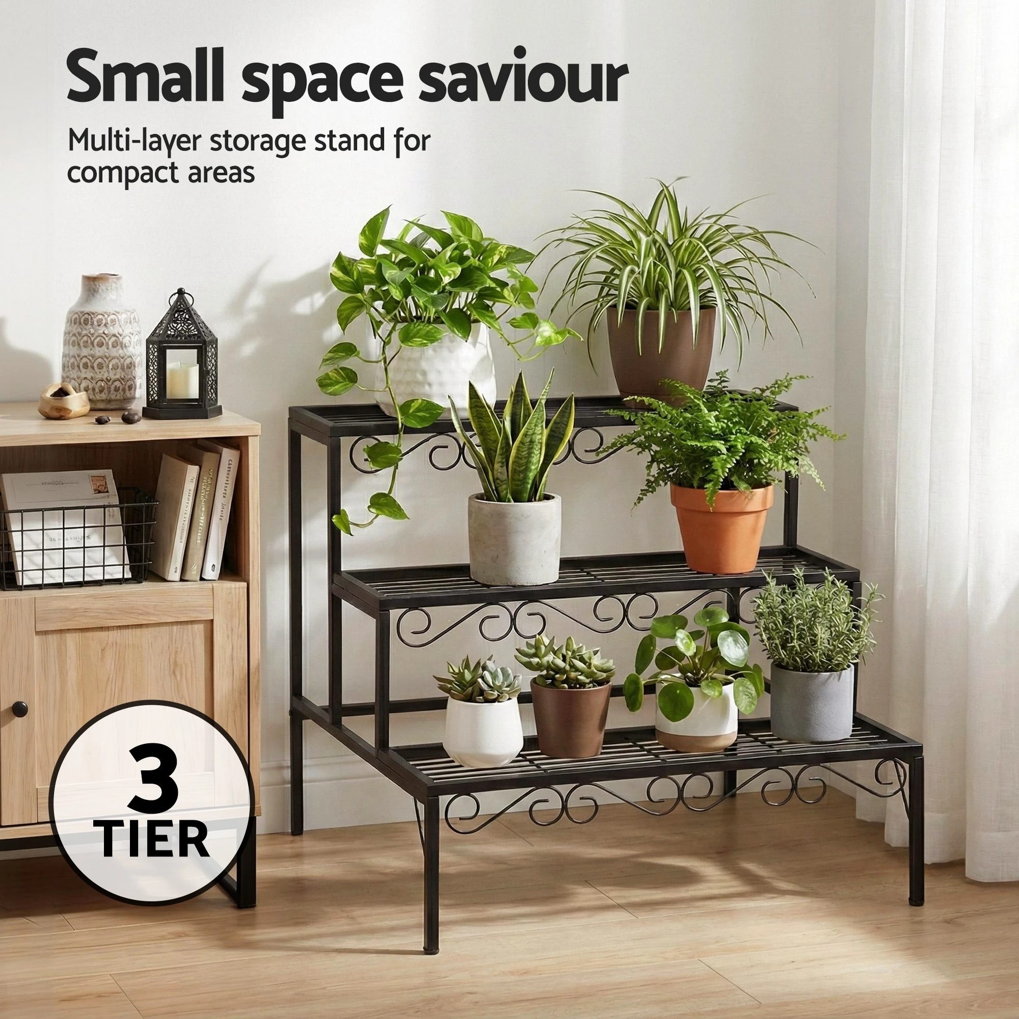4 Artiss Plant Stand 3 Tier Metal Corner Plant Shelf Multiple Flower Holder Rack - Black, 4 of 8
