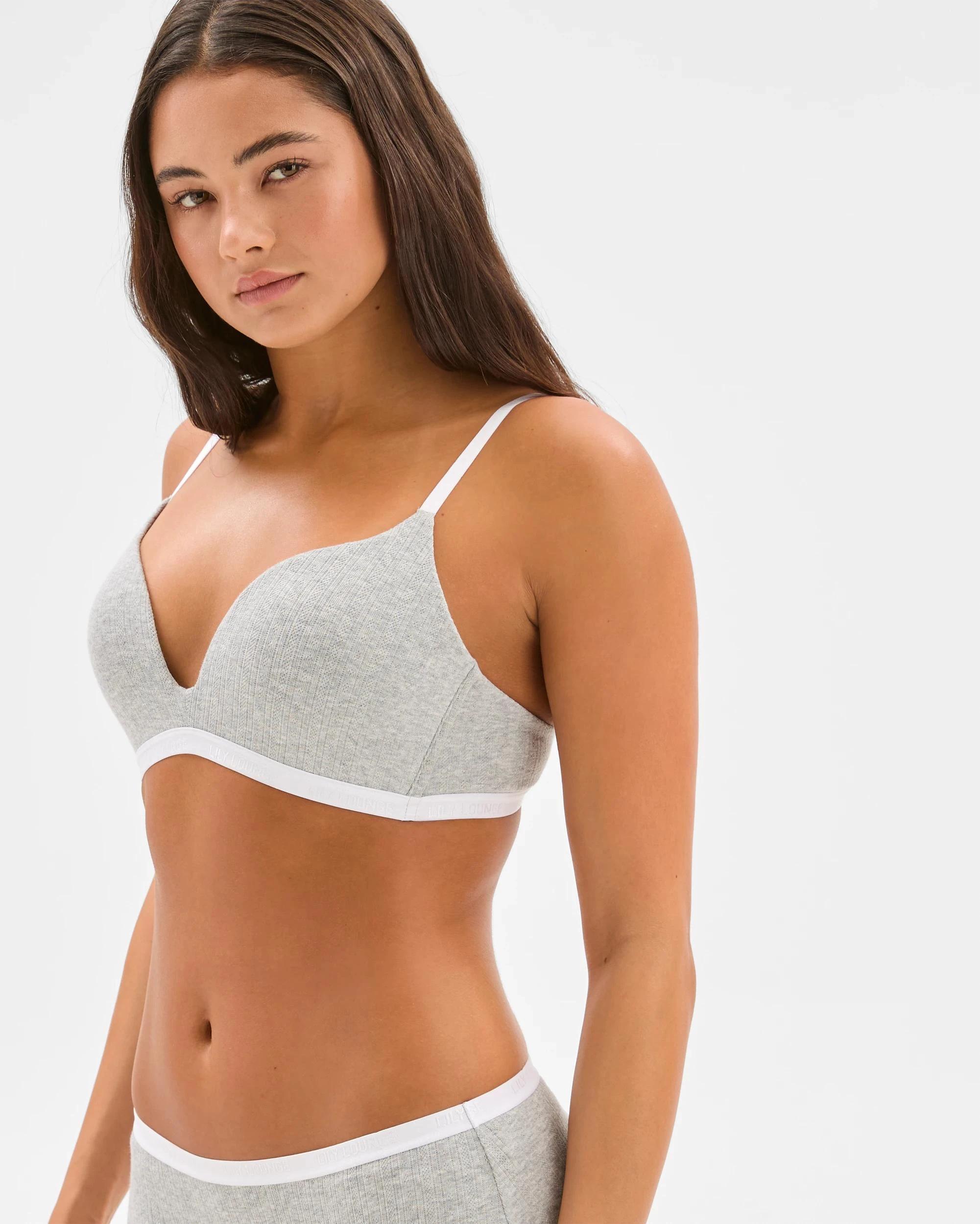 4 Australian Cotton Pointelle Wirefree Pushup Bra - Lily Loves GREY MARLE, 4 of 5