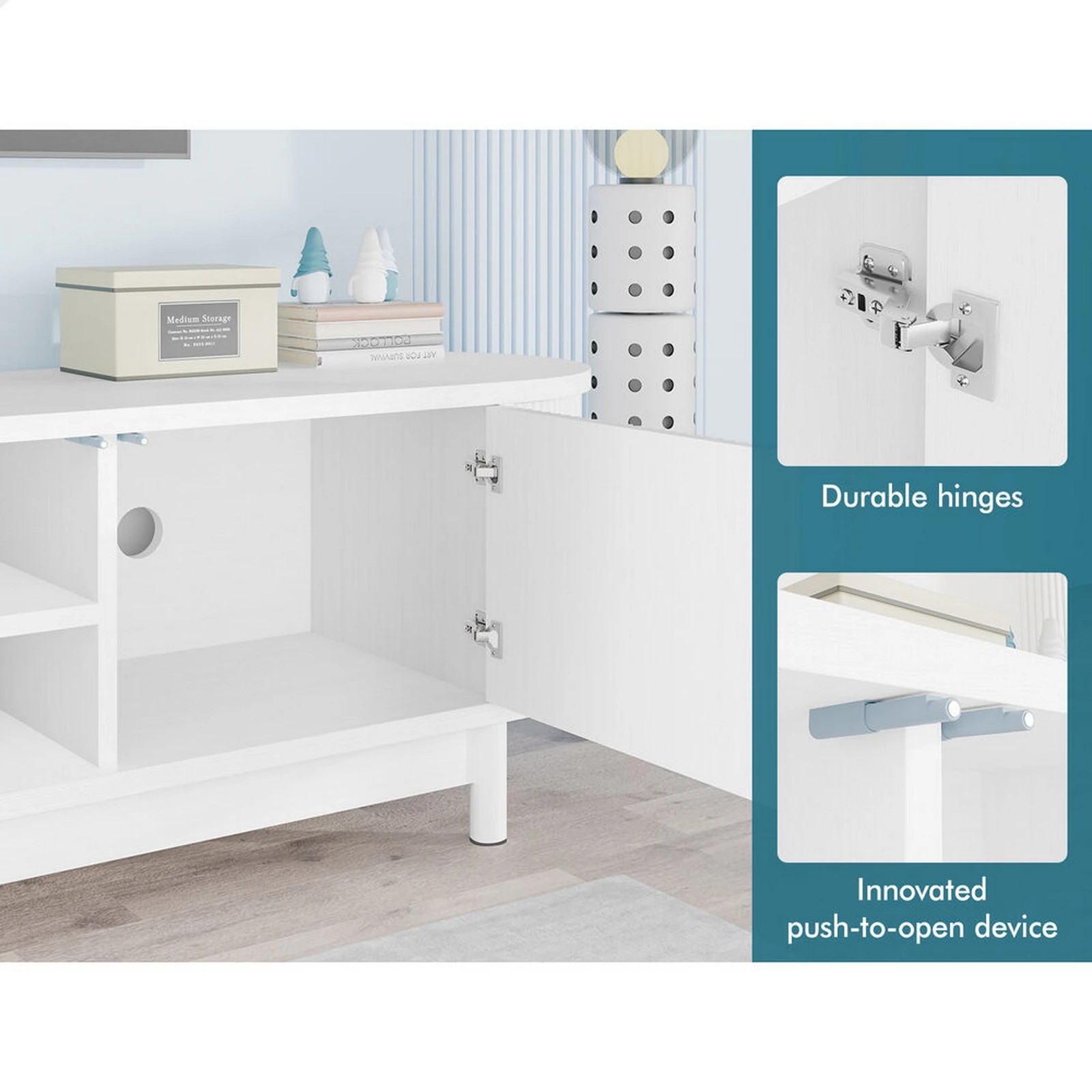 3 Alfordson TV Cabinet Entertainment Unit Stand 160cm Storage Shelf - White, 3 of 10