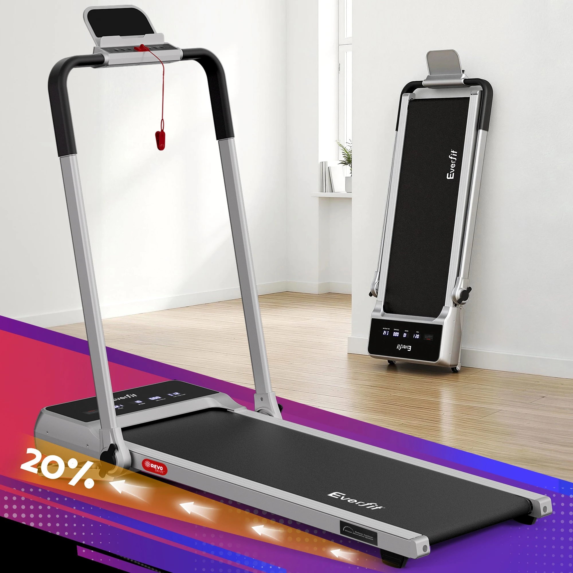 2 Everfit 3 in 1 Walking Pad Treadmill 20% Auto Incline Under Desk Foldable for Home With 40cm Belt - Silver, 2 of 10