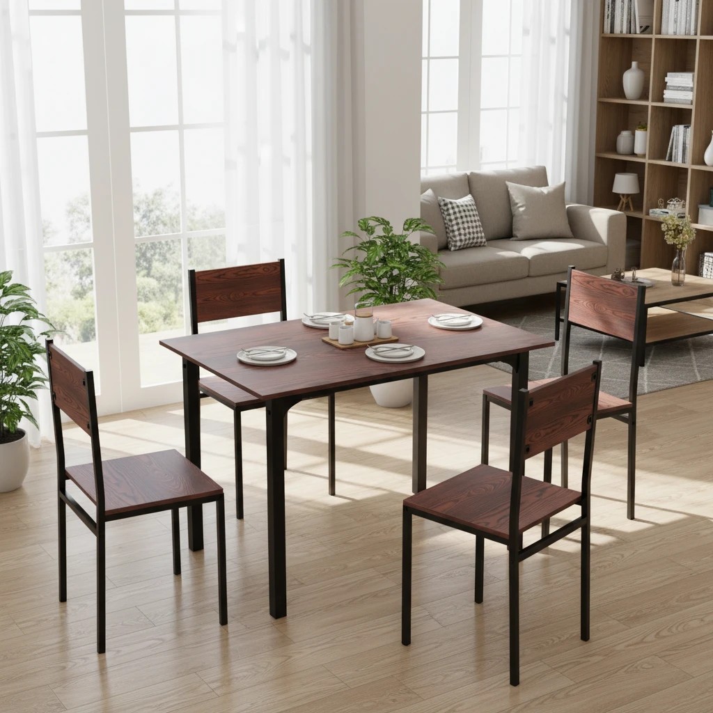 3 Costway 5PCS Kitchen Dining Table & Chairs Set w/Backrest Rectangular Restaurant Table, 3 of 3
