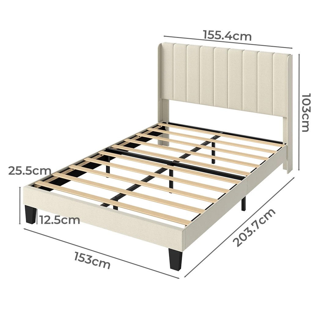 3 Levede Queen Size Bed Frame Upholstered Platform Beige, 3 of 7
