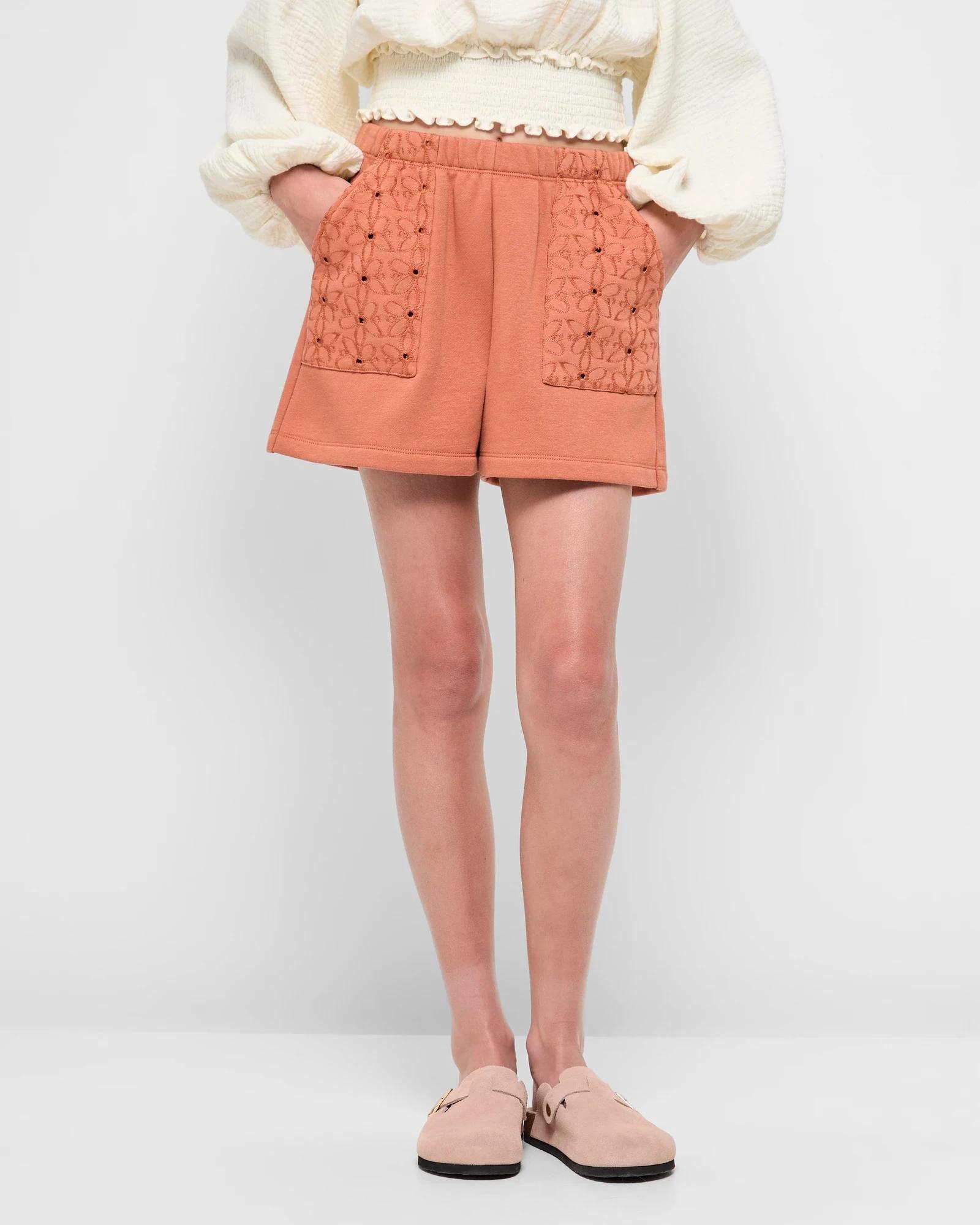 1 Target Australian Cotton Blend Fleece Crochet Pocket Shorts RUST, 1 of 5