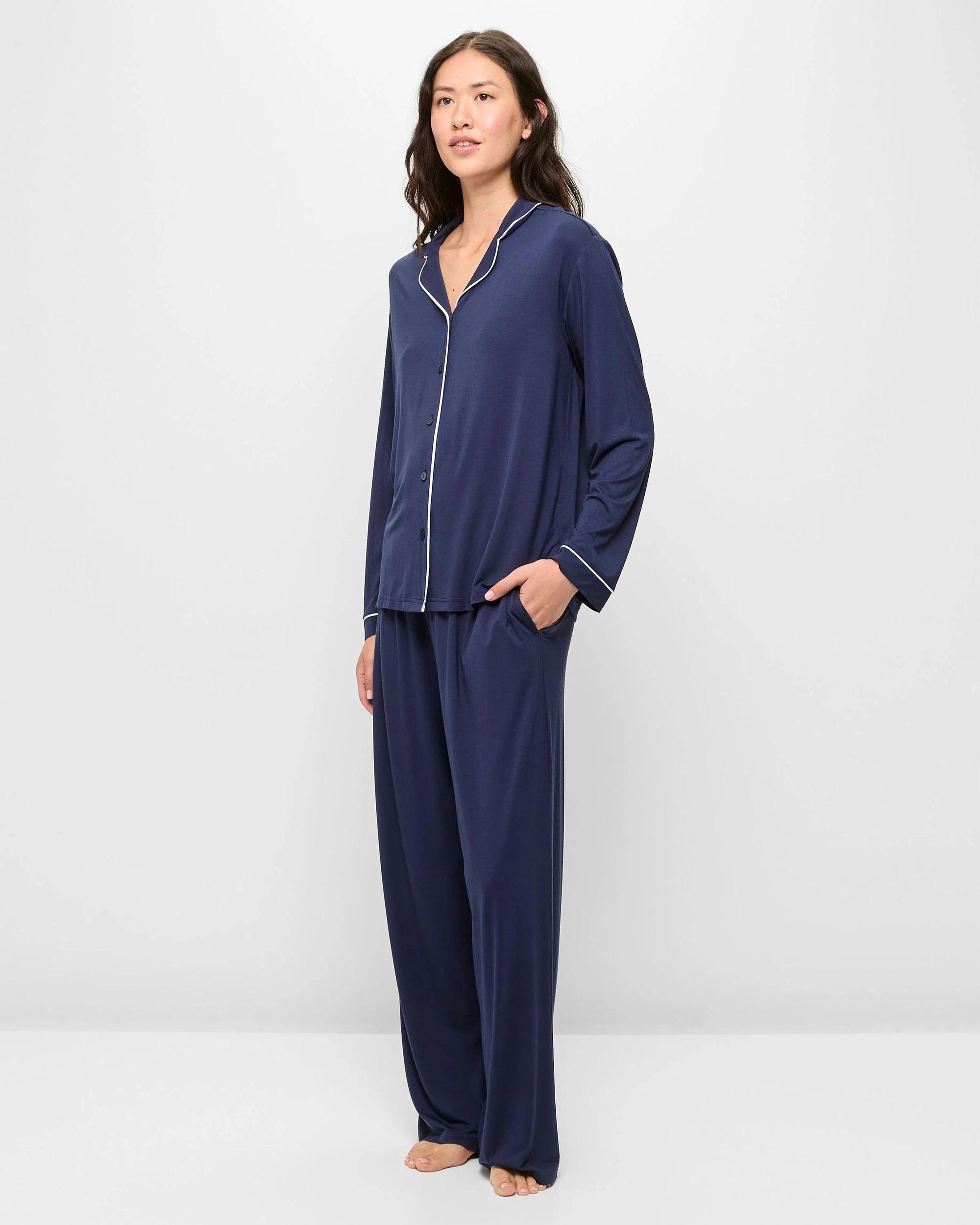 3 Target Woman Soft Comfort Bamboo Long Sleeve Pyjama Set NAVY BLUE, 3 of 5