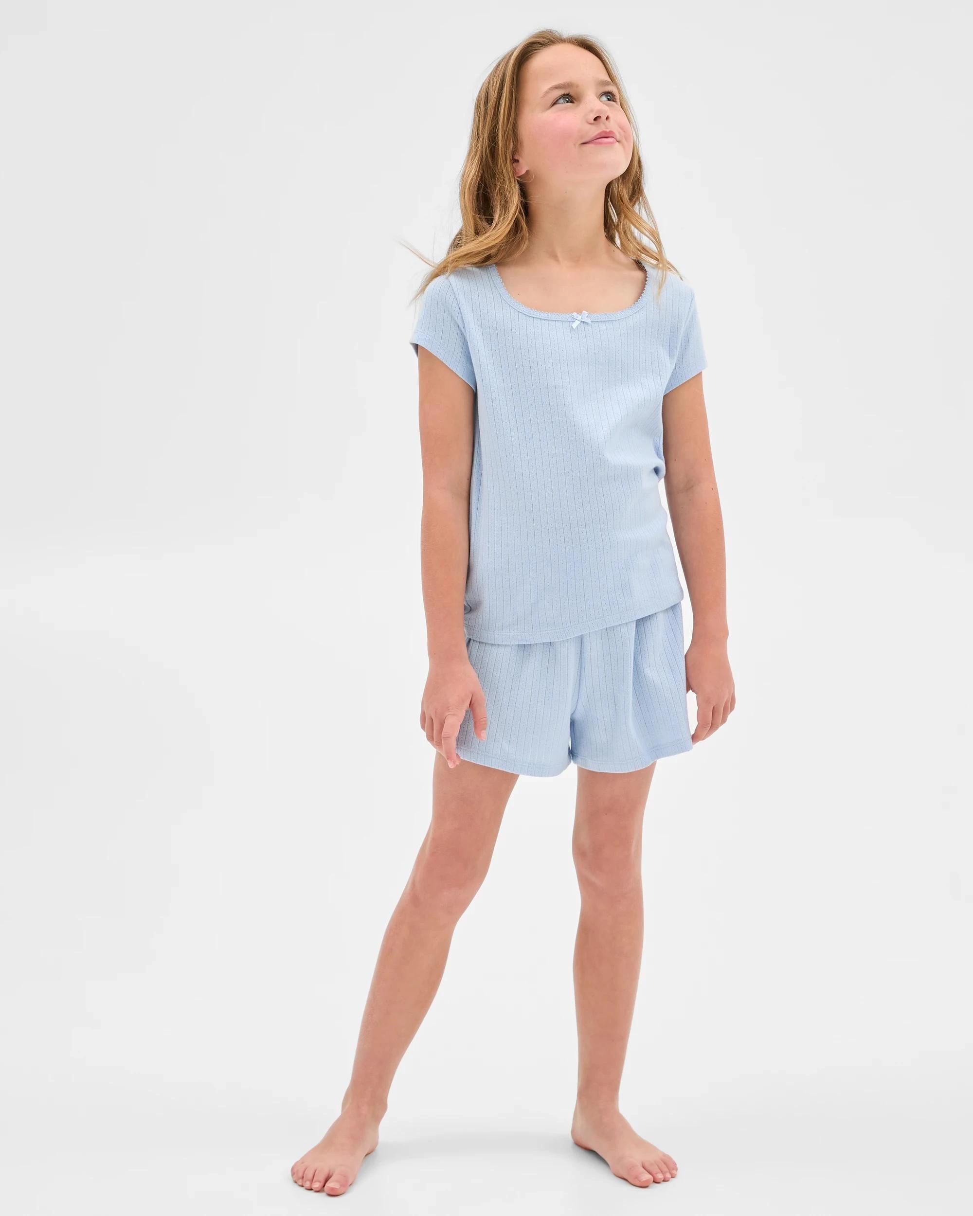 1 Target Australian Cotton Older Girls Pointelle Pyjama Set BLUE, 1 of 7