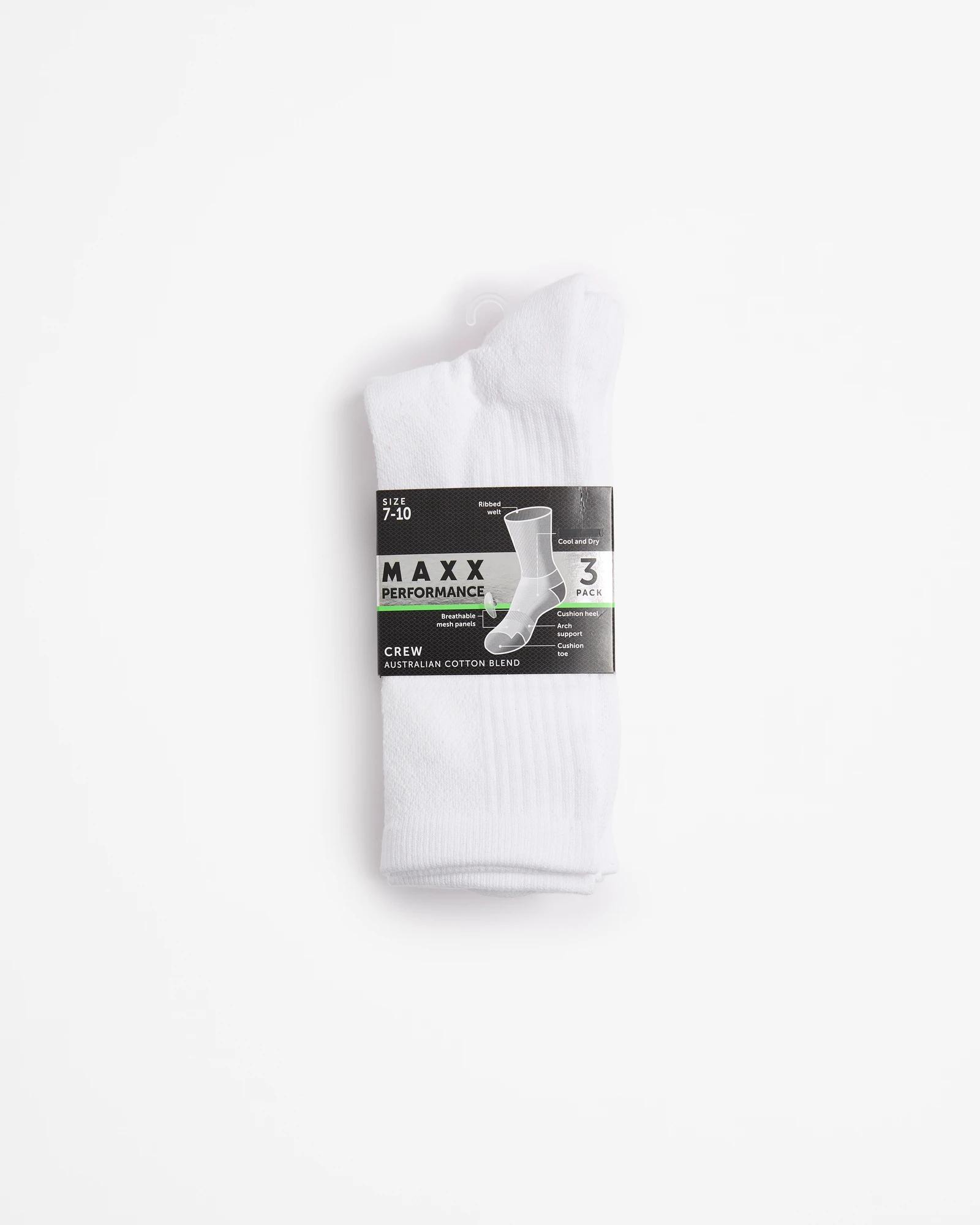 3 Australian Cotton Blend 3 Pack Performance Crew Socks - Maxx WHITE, 3 of 3