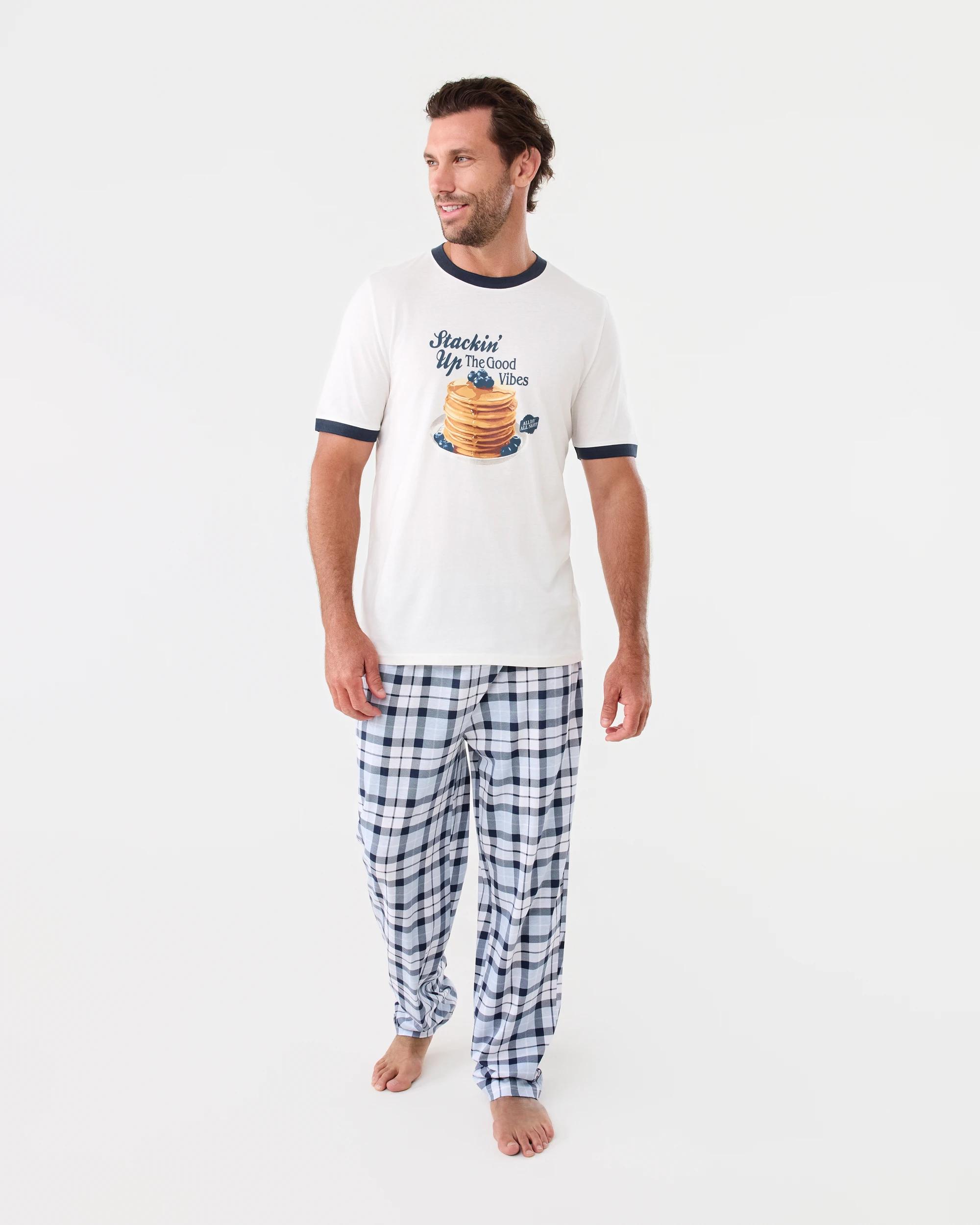 1 Short Sleeve Print Long Pants Pyjama Set Wht Pan, 1 of 8