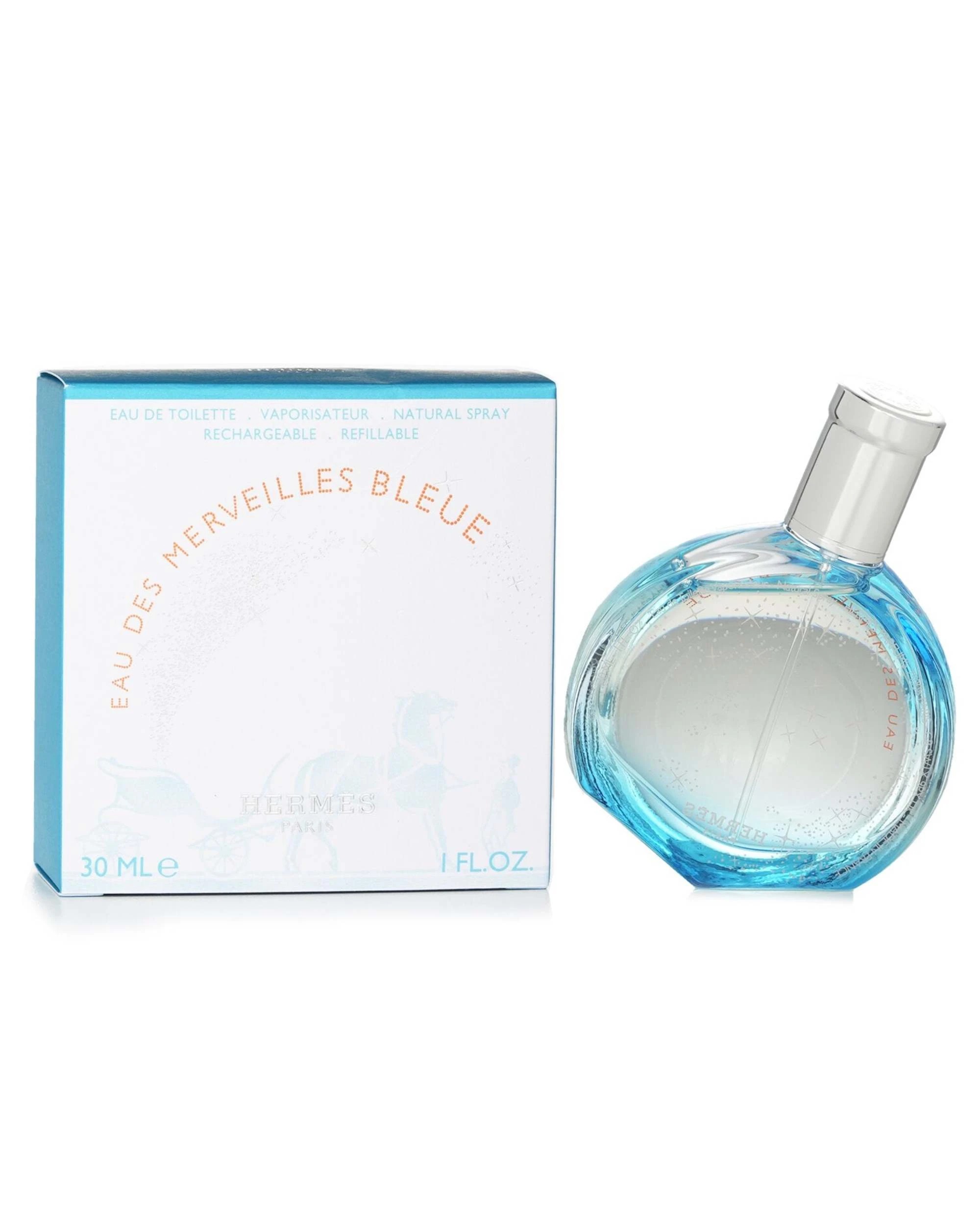 2 Hermes Eau Des Merveilles Bleue Refillable Eau De Toilette Spray 30ml/1oz, 2 of 2