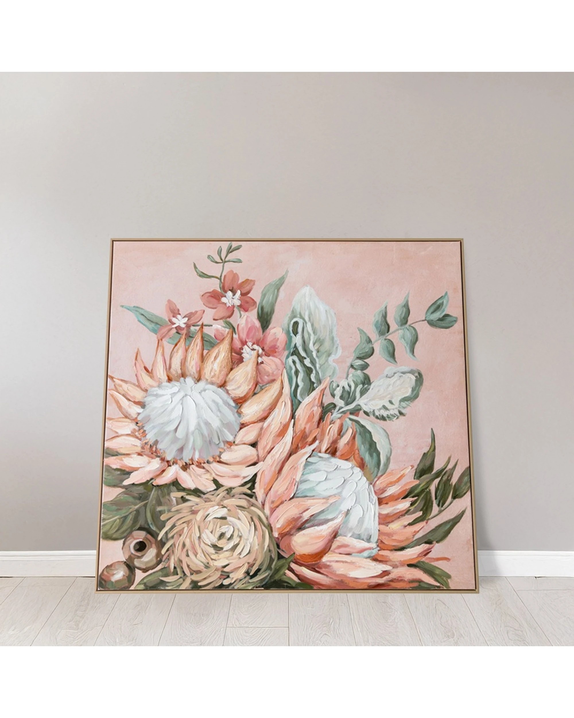 3 Urban Style Brushmarks Embellished Canvas Painting Artwork Protea 1025mm - Pink, 3 of 7