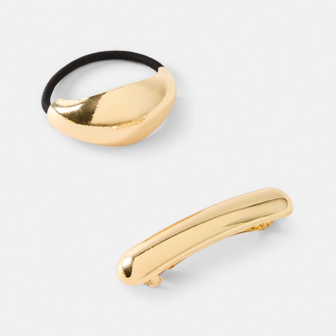 1 2 Pack Gold Tone Barrette Hair Tie and Clip Set, 1 of 4