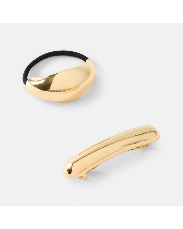 2 Pack Gold Tone Barrette Hair Tie and Clip