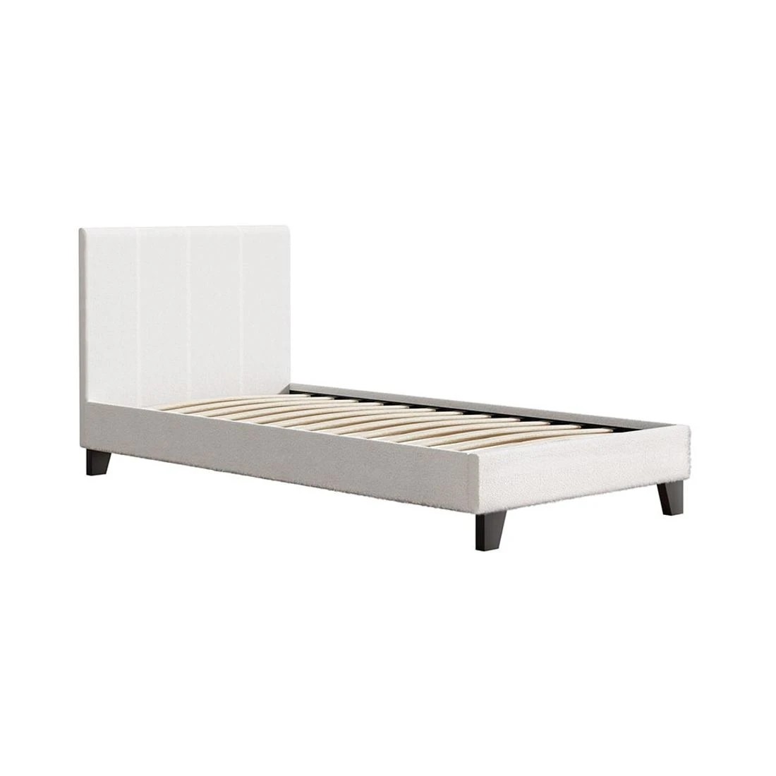 1 Artiss Bed Frame Single Size Mattress Base Wooden Platform Boucle  NEO - White, 1 of 7