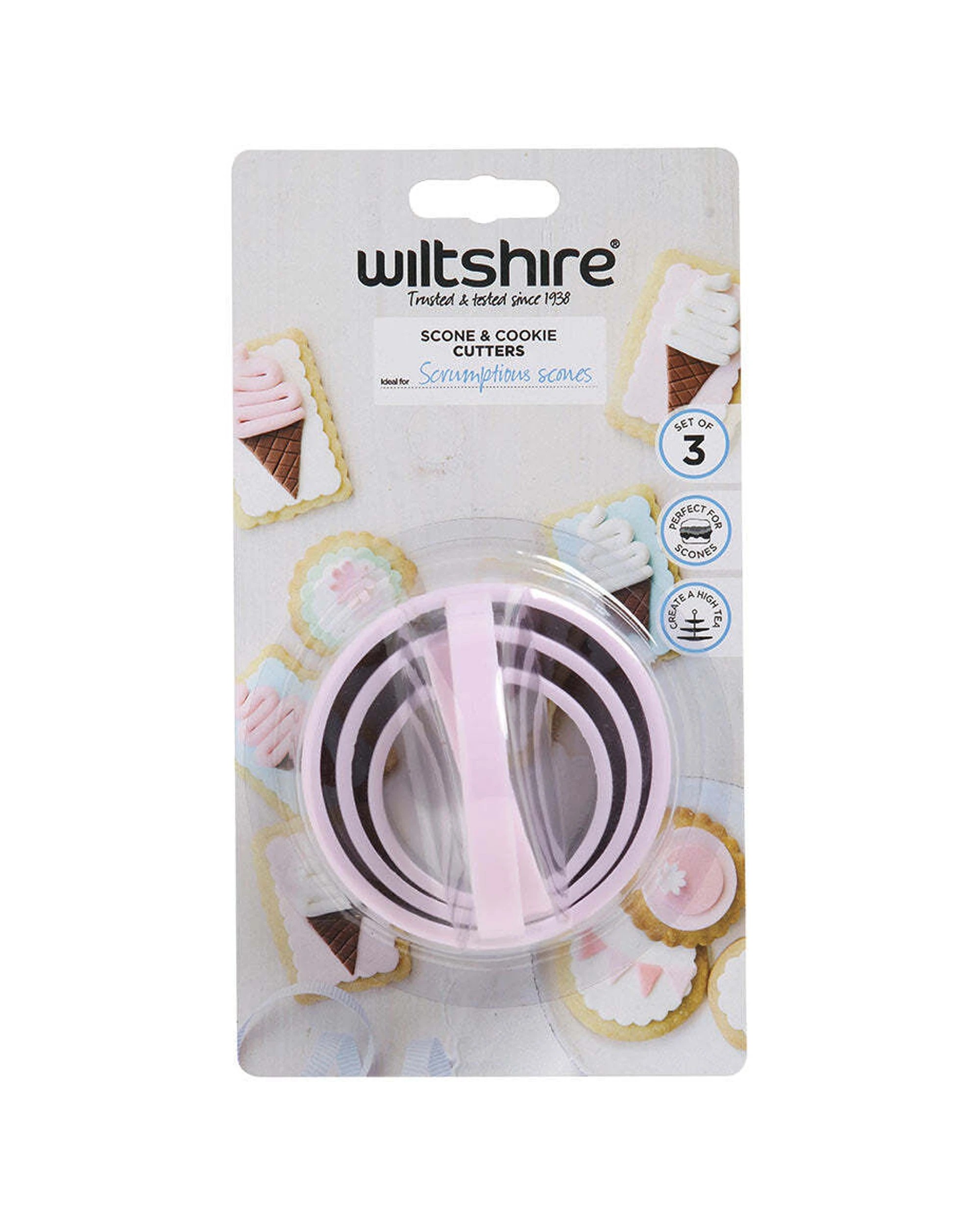 2 Wiltshire 3pc 3 Sizes Scone and Cookie Round Cutters Moulds Pastel - Pink, 2 of 2