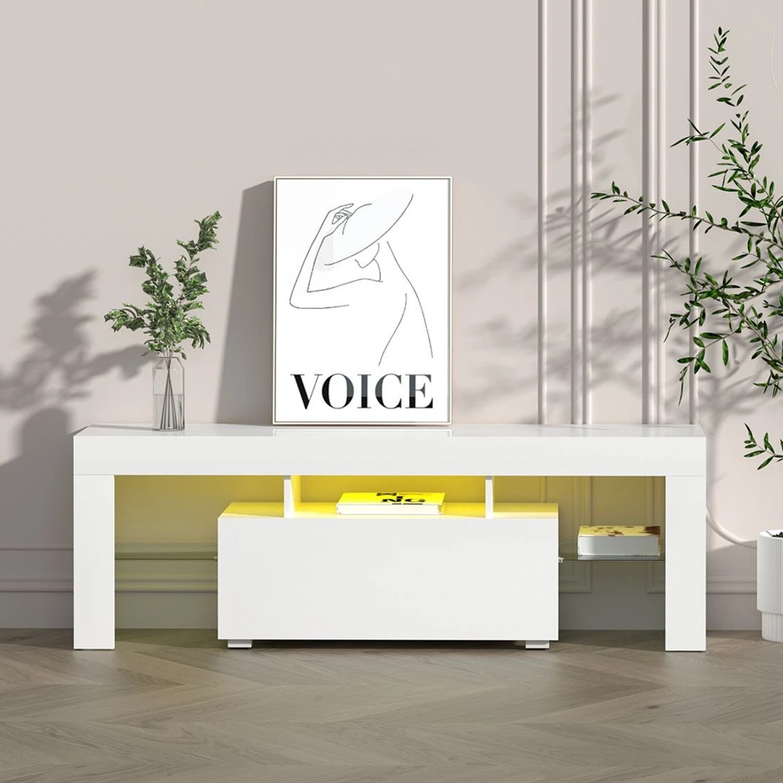 3 Artiss Entertainment Unit TV Cabinet LED 130cm - White, 3 of 8