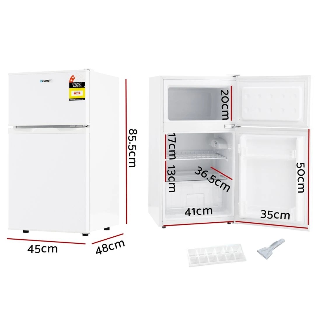 3 Devanti 85L Bar Fridge Mini Freezer Refrigerator - White, 3 of 7