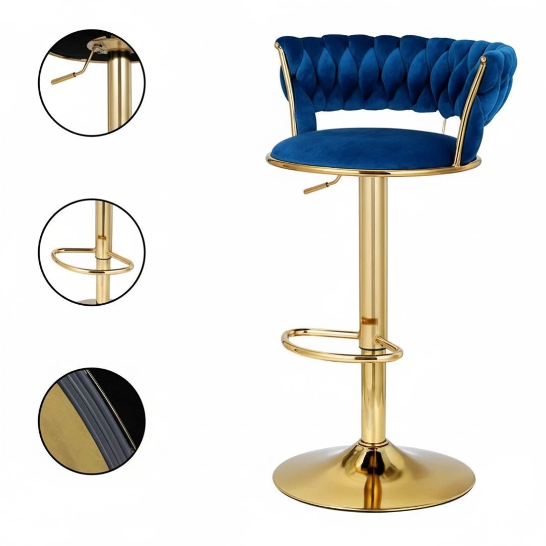 4 Artiss Bar Stools Gas Lift Velvet Woven Backrest Navy - Blue, 4 of 4