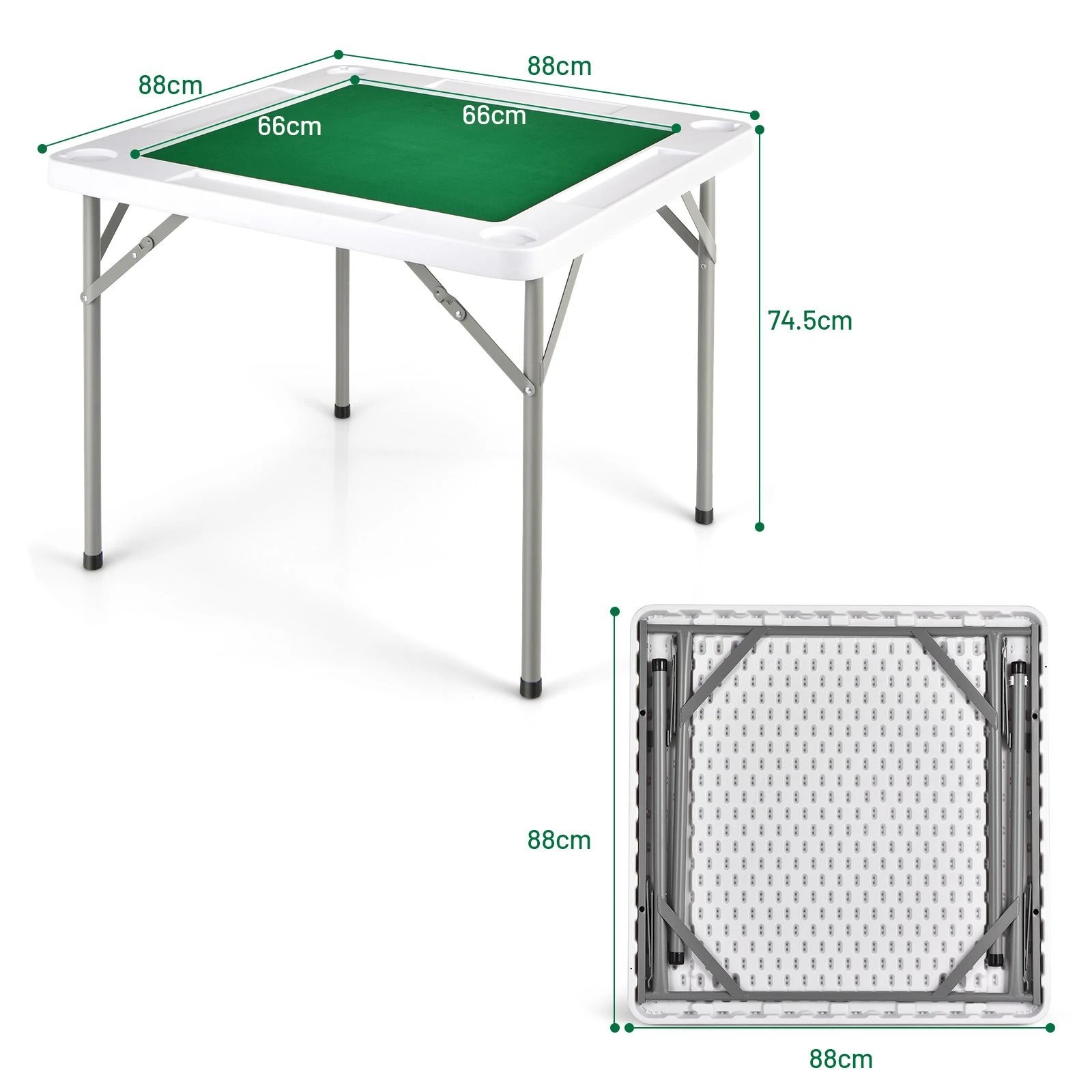 2 Costway Folding Mahjong Table Portable Card Table w/4 Cup Holders & 4 Chip Grooves, 2 of 6