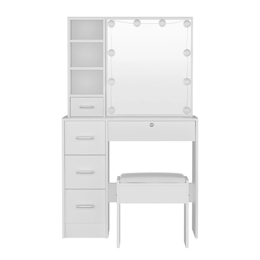 5 Artiss Dressing Table Set Stool 10 Led Bulbs  Dylan - White, 5 of 8