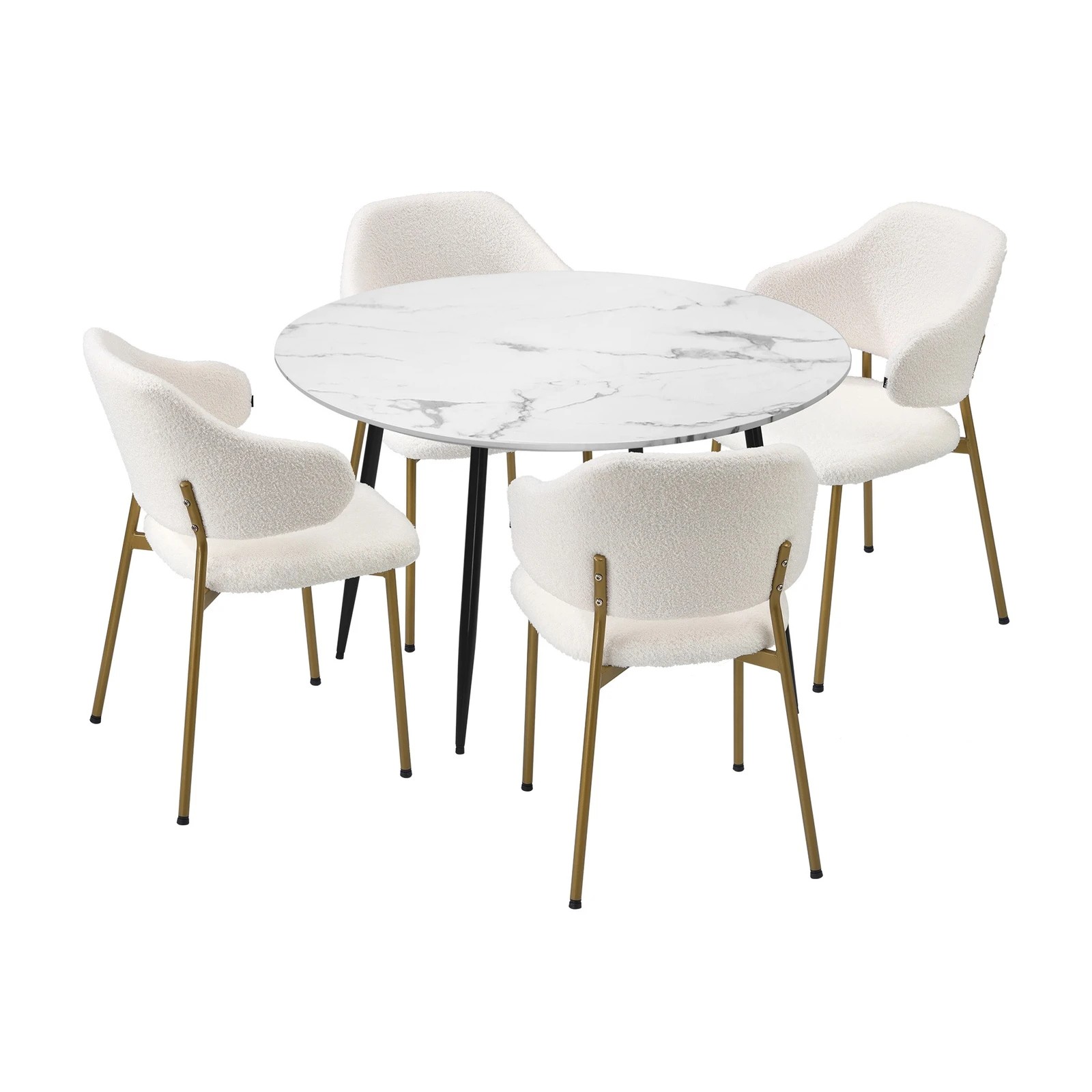 8 Oikiture 110cm Round Dining Table With 4pcs Dining Chairs Accent Sherpa Gold Metal Legs
 - Multi, 8 of 10