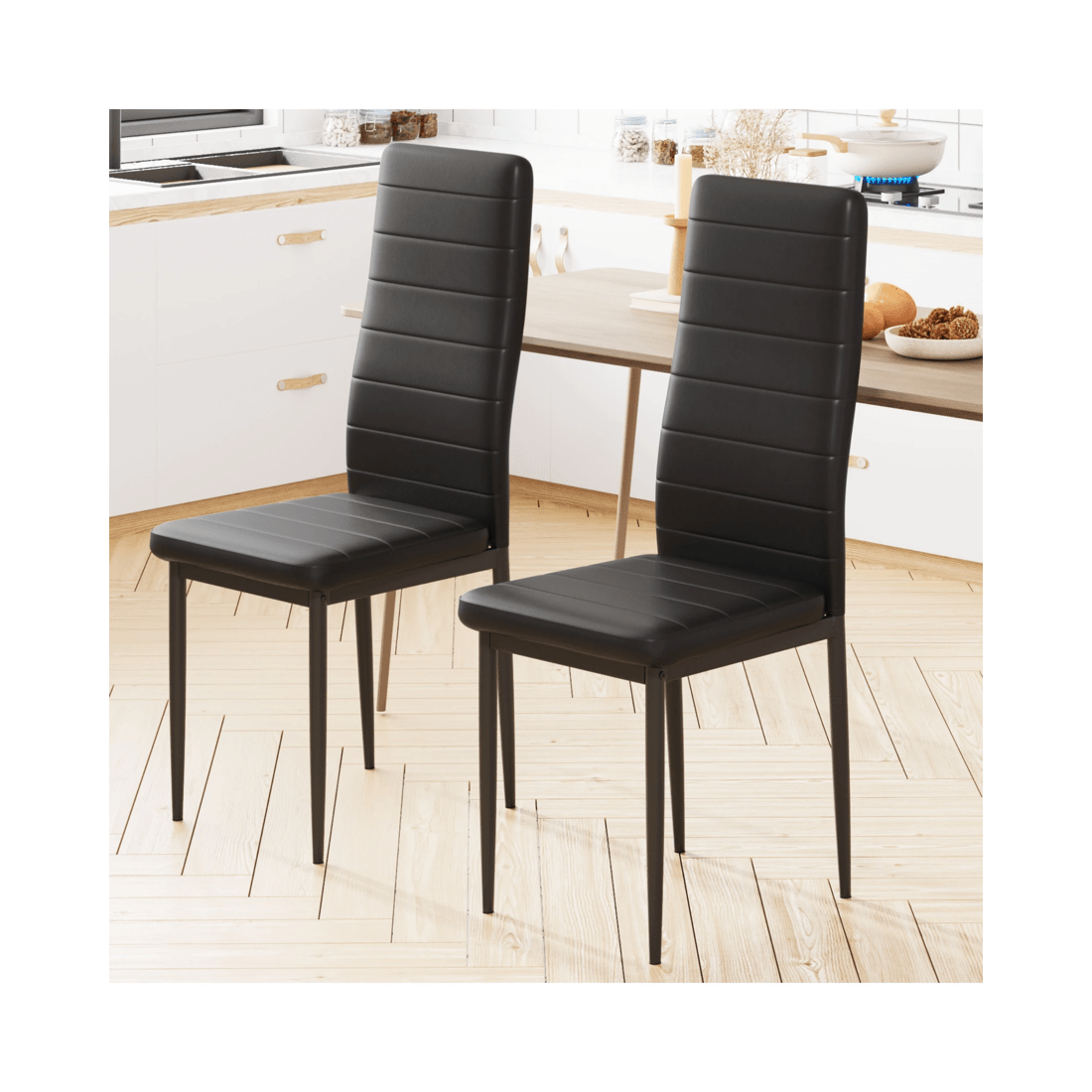 3 Advwin Set Of 2 Dining Chairs Padded Seat Leather Black, 3 of 9