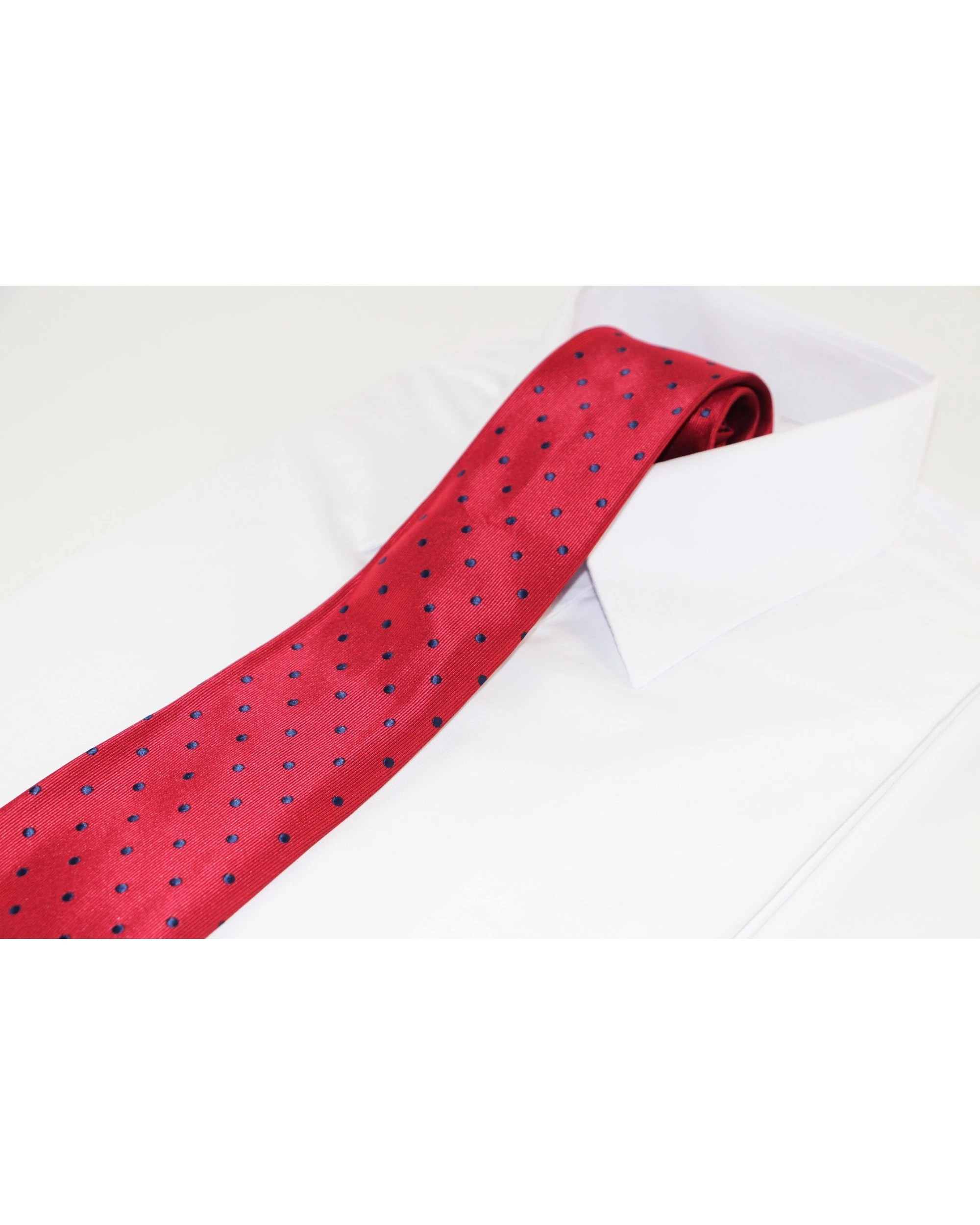 1 Zasel Mens Dark Red & Navy Mini Polka Dot Patterned 8cm Neck Tie, 1 of 2