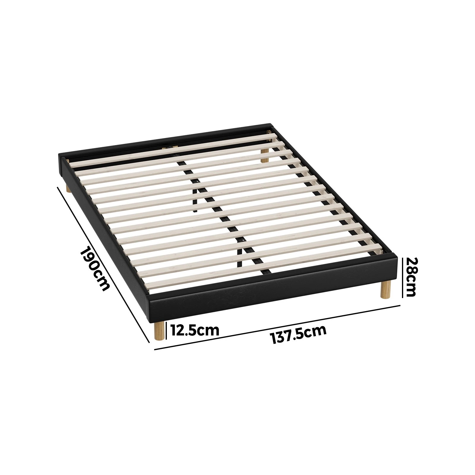 2 Oikiture Bed Frame Double Size Bed Base PU Leather - Black, 2 of 9