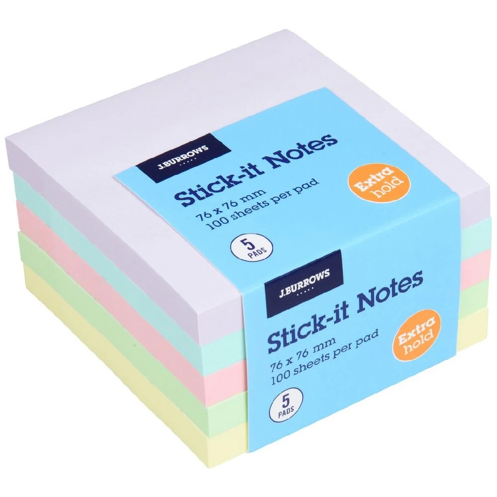 1 J.Burrows Stick-It Notes 76x76mm Pastello 5 Pack, 1 of 4