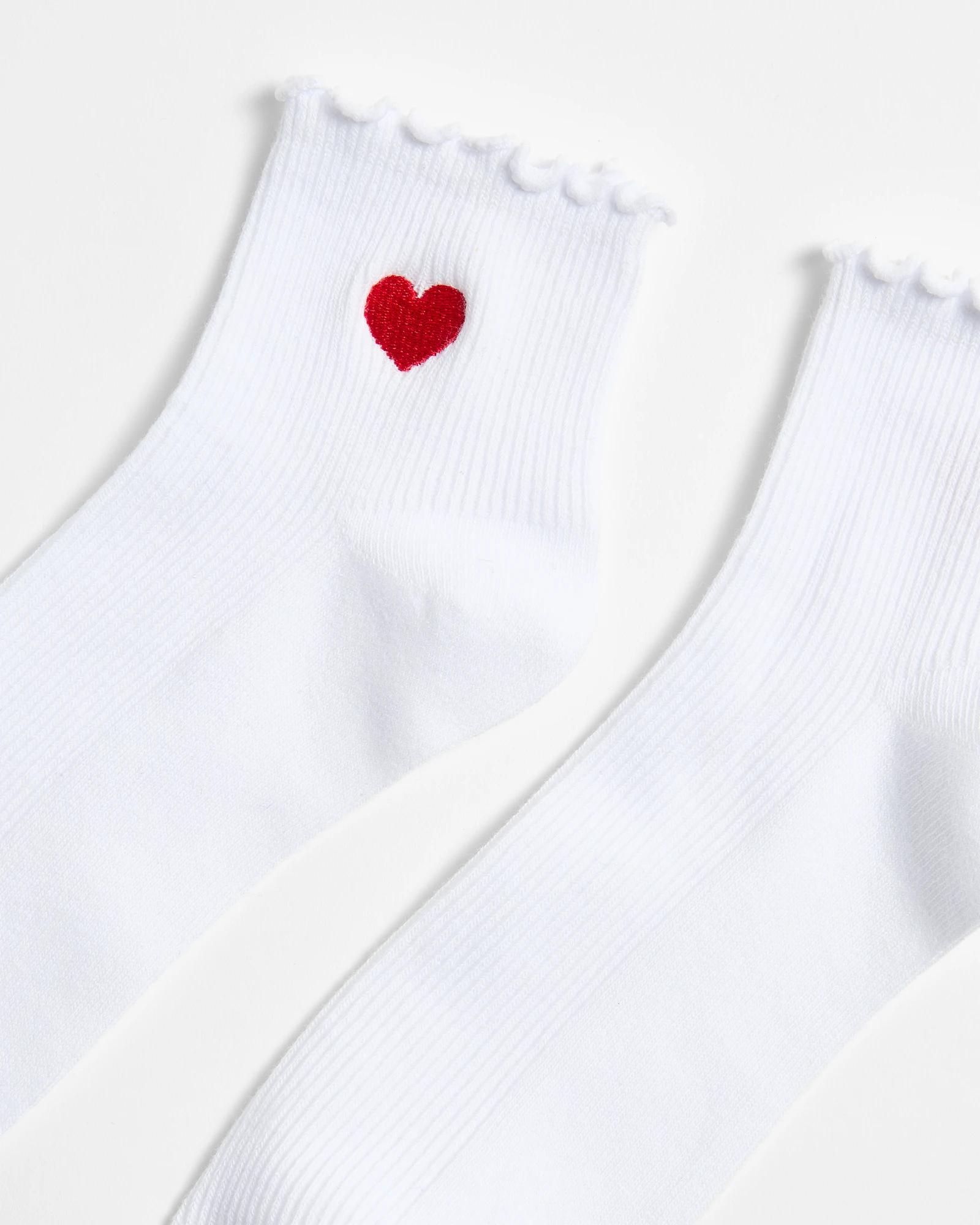 2 Target Australian Cotton Blend Heart Frill Quarter Crew Socks WHITE, 2 of 3